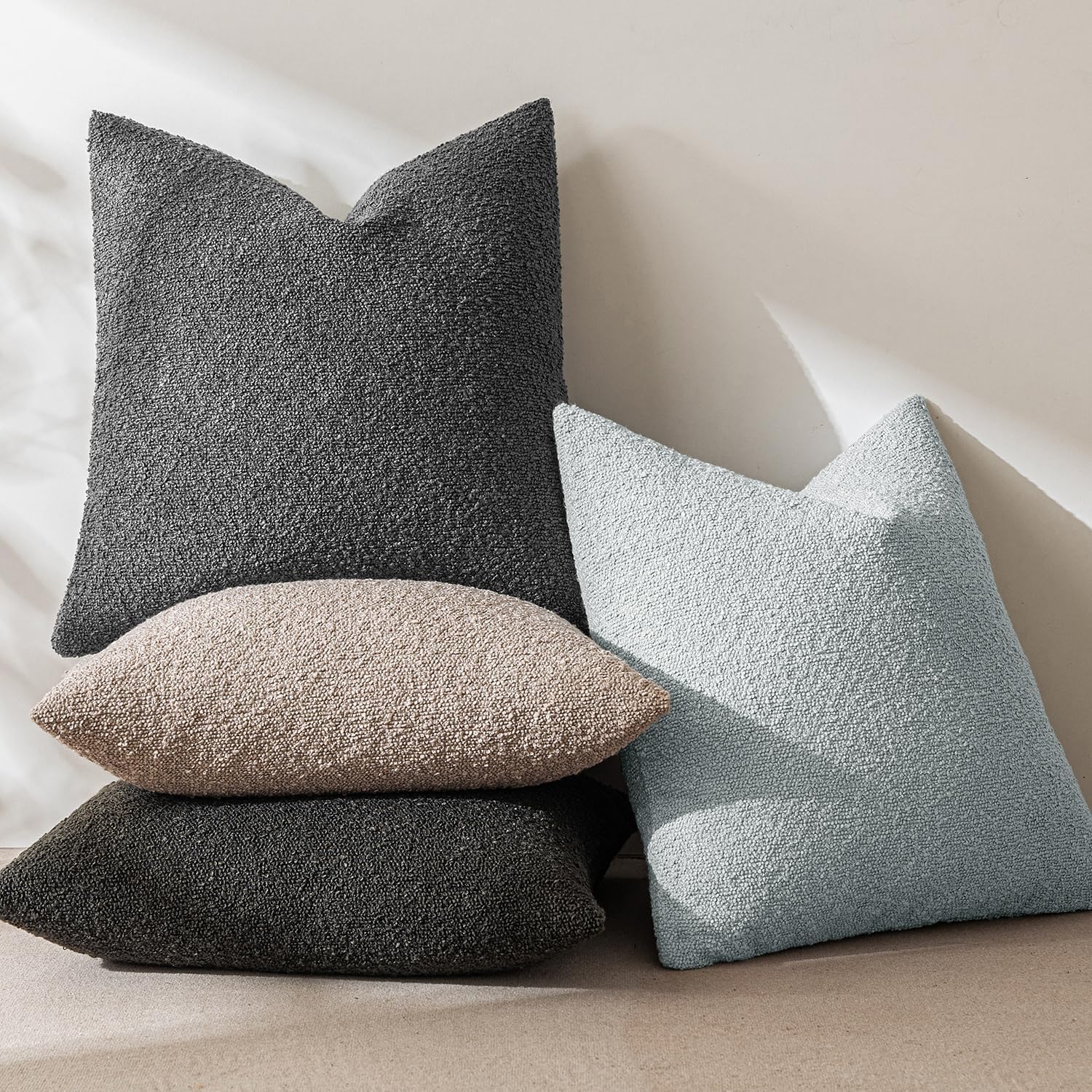 16X16 Inch Decorative Pillow Covers for Couch Bed Set of 2 Textured Boucle Neutral Throw Pillows Dark Coffee Accent Solid Cushion Pillowcase Cozy Soft Sofa Livingroom Home Decor