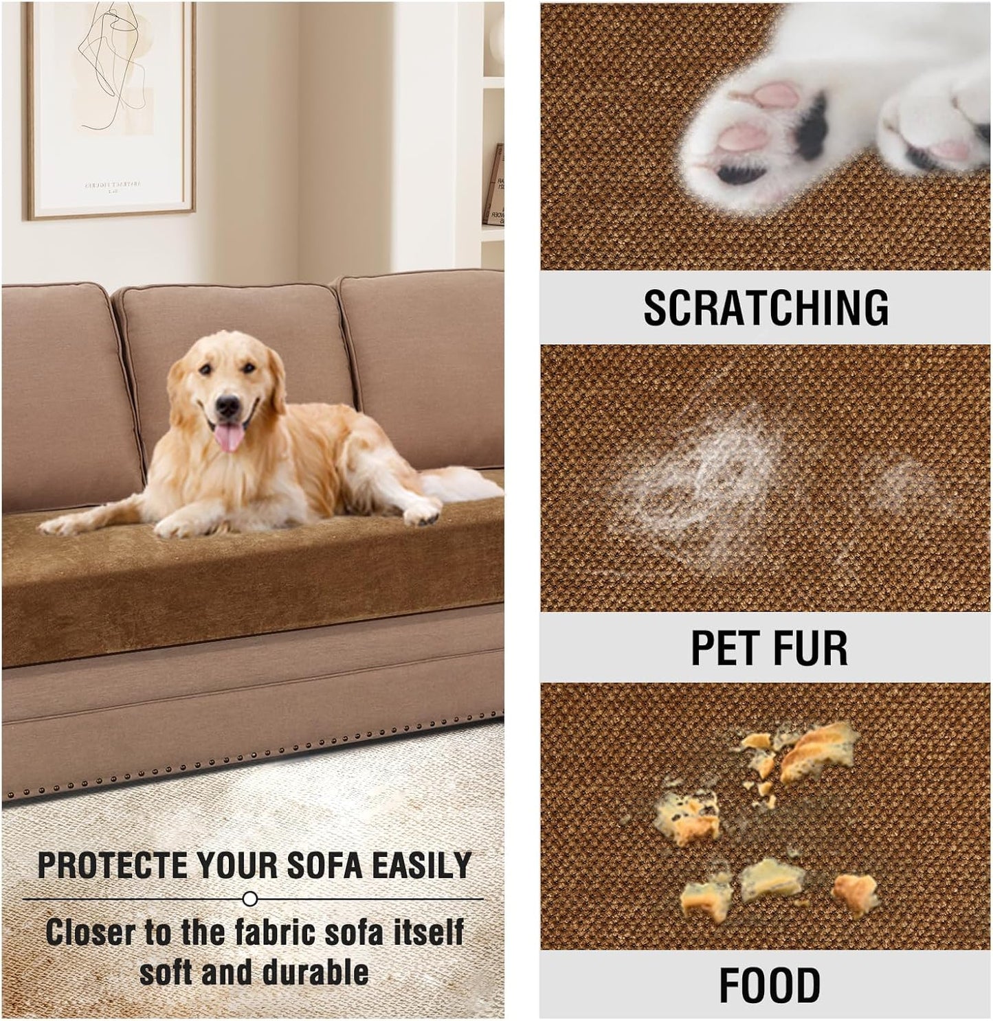 Stretch Chenille Cushion Covers Thick Soft Chair Covers anti Slip Armchair Covers Slipcover with Elastic Bottom for Pets, Kid(1 Seater Armchair Cushion Cover,Caramel)