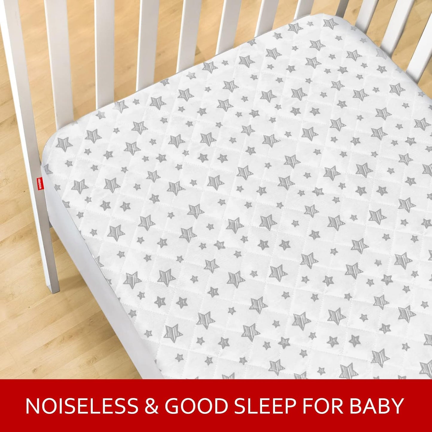 Crib Mattress Protector Waterproof, Quilted Crib Mattress Pad Cover 52" X 28" Extra Soft Breathable Toddler Bed Cover Stretch up to 8", White Star