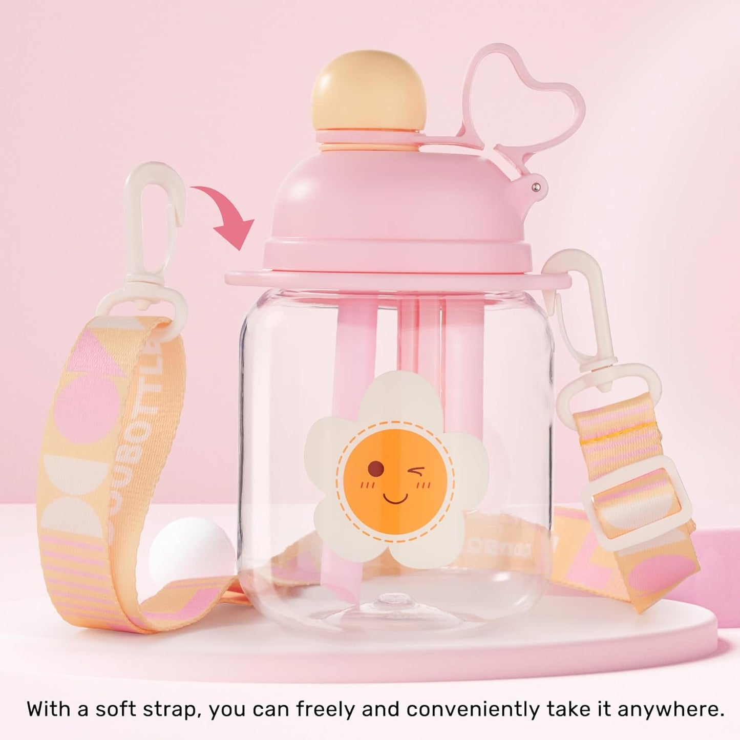 27Oz Pink Tritan Toddler Water Bottle with Straw, BPA Free, Leak-Proof, Includes Fruit Infuser Strainer, Perfect for School and Sports