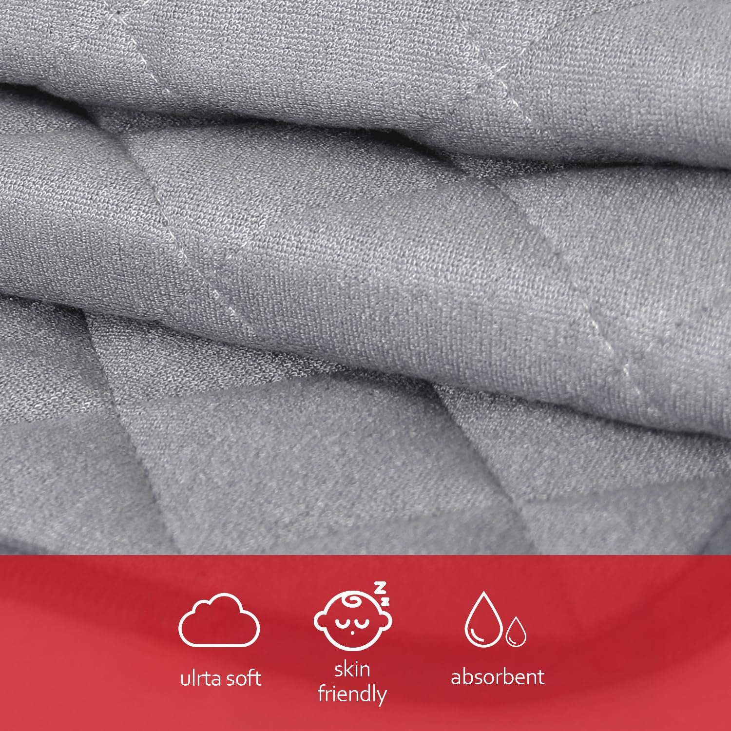 Diaper Changing Pad Liner Non-Slip, Waterproof Terry Mat, Quilted Absorbent Bassinet Liners Washable, 3 Pack 13"X 26" Reusable Portable Changing Table Pad Rectangle Grey