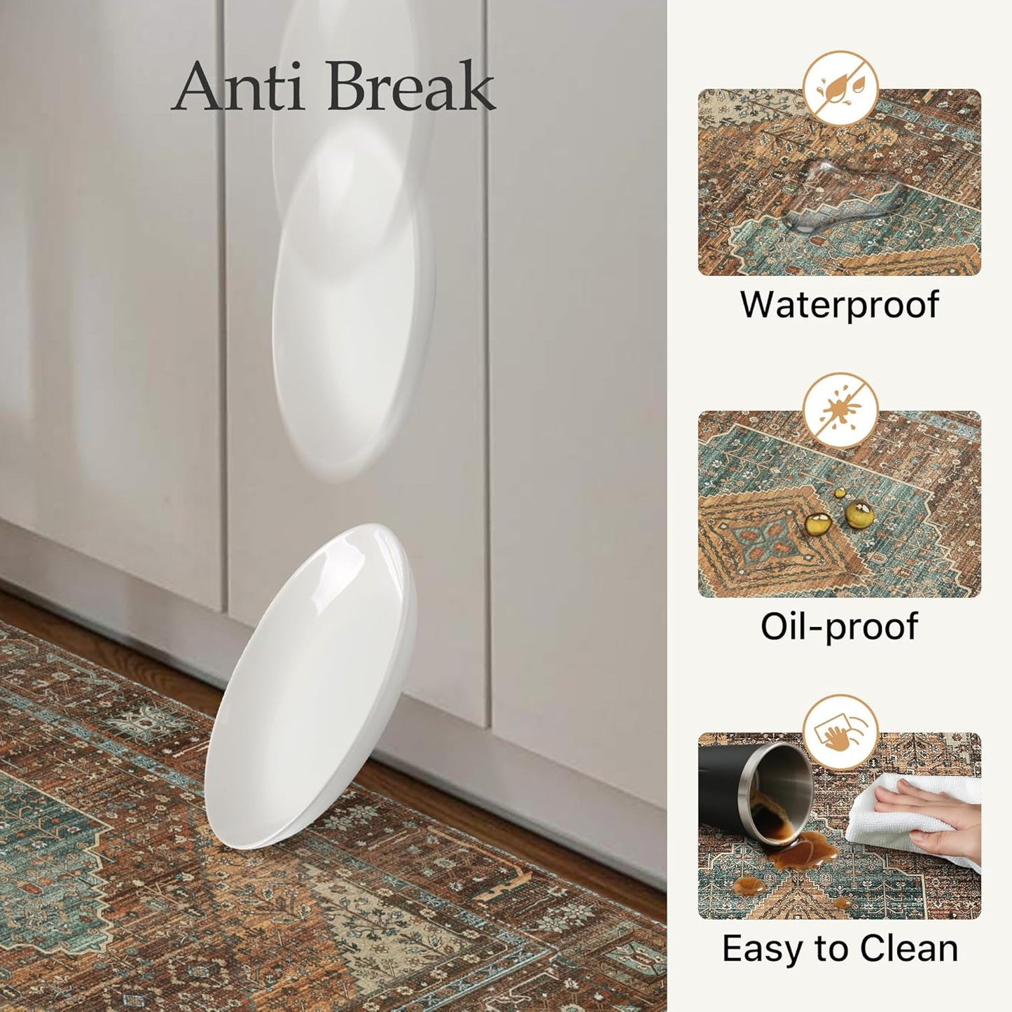 Kitchen Mats for Floor 2Pcs, Washable anti Fatigue Mat for Cushioned, 17.3"X47"+17.3"X30", Waterproof Kitchen Rugs, Non Slip Comfort Standing Mat Rug for Home, Sink, Laundry, Brick