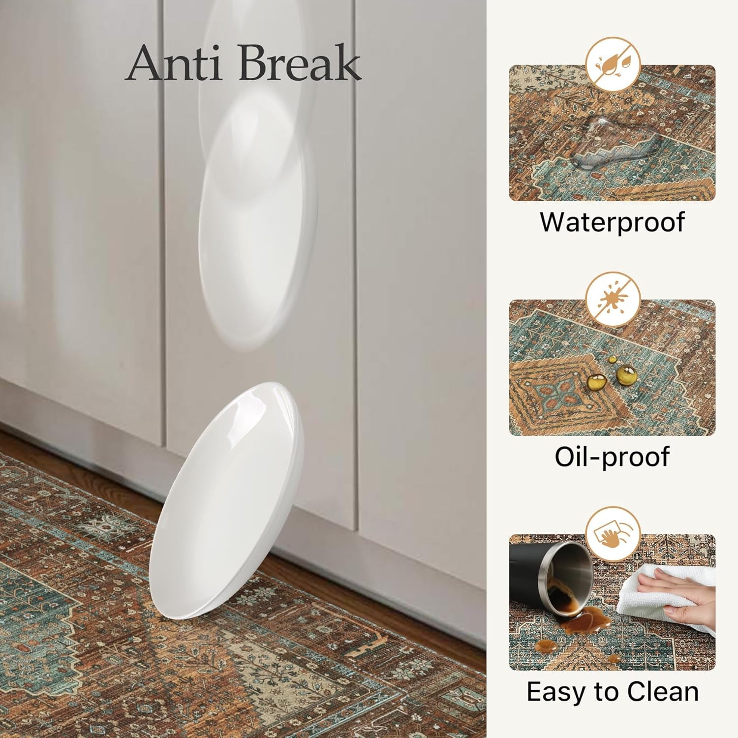 Kitchen Mats for Floor 2Pcs, Washable anti Fatigue Mat for Cushioned, 17.3"X47"+17.3"X30", Waterproof Kitchen Rugs, Non Slip Comfort Standing Mat Rug for Home, Sink, Laundry, Brick