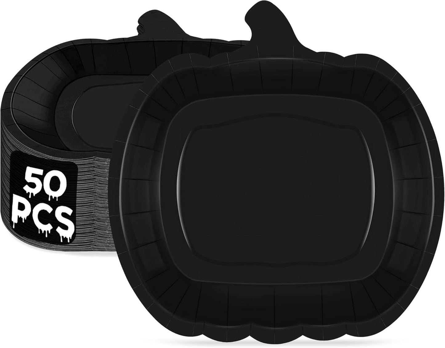 50 PCS Halloween Plates, 9.4'' X 9.6'' Pumpkin Shaped Plates, Disposable Spooky Paper Decorations, Black Ghost Party Tableware for Halloween Party Favors Spiderweb Witch Pumpkin Decor