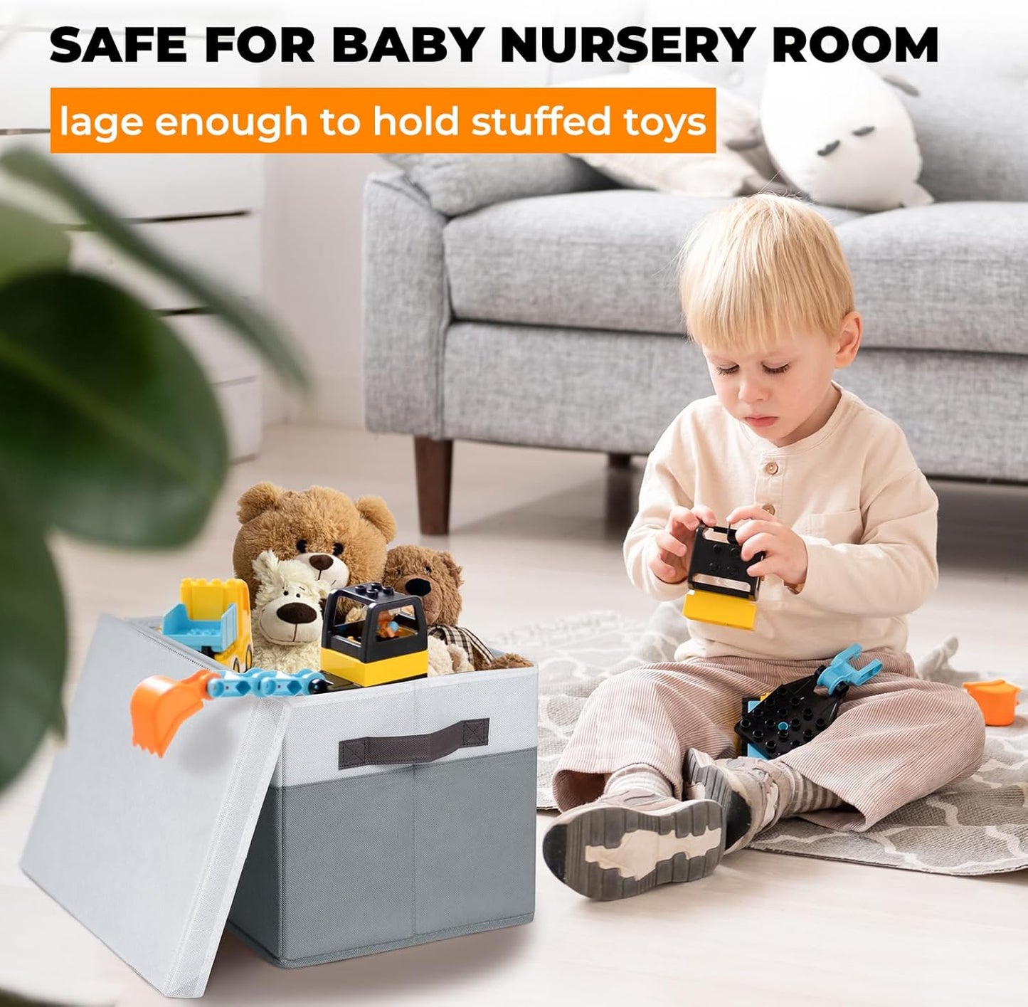 Large Storage Baskets Bins with Lids 4 Pack, Storage Baskets for Organizing Shelves Nursery Bedroom, Home Closet Organizers Cubes for Clothes Toys Blanket - Stackable & Sturdy -14X10X9.5