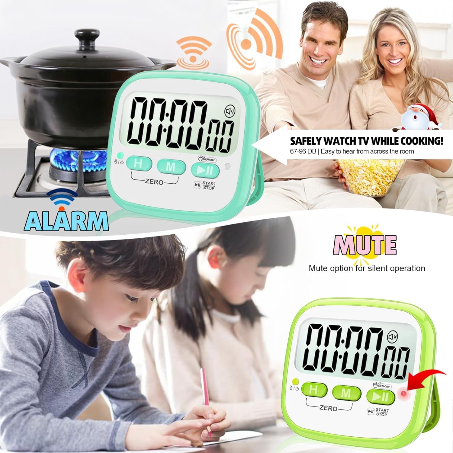 2 Pack Classroom Timers for Kids Teachers, Magnetic Countdown Digital Kitchen Timer for Cooking, Study, Exercise, Games, Time Mangement - Loud/Silent Mode - Battery Included