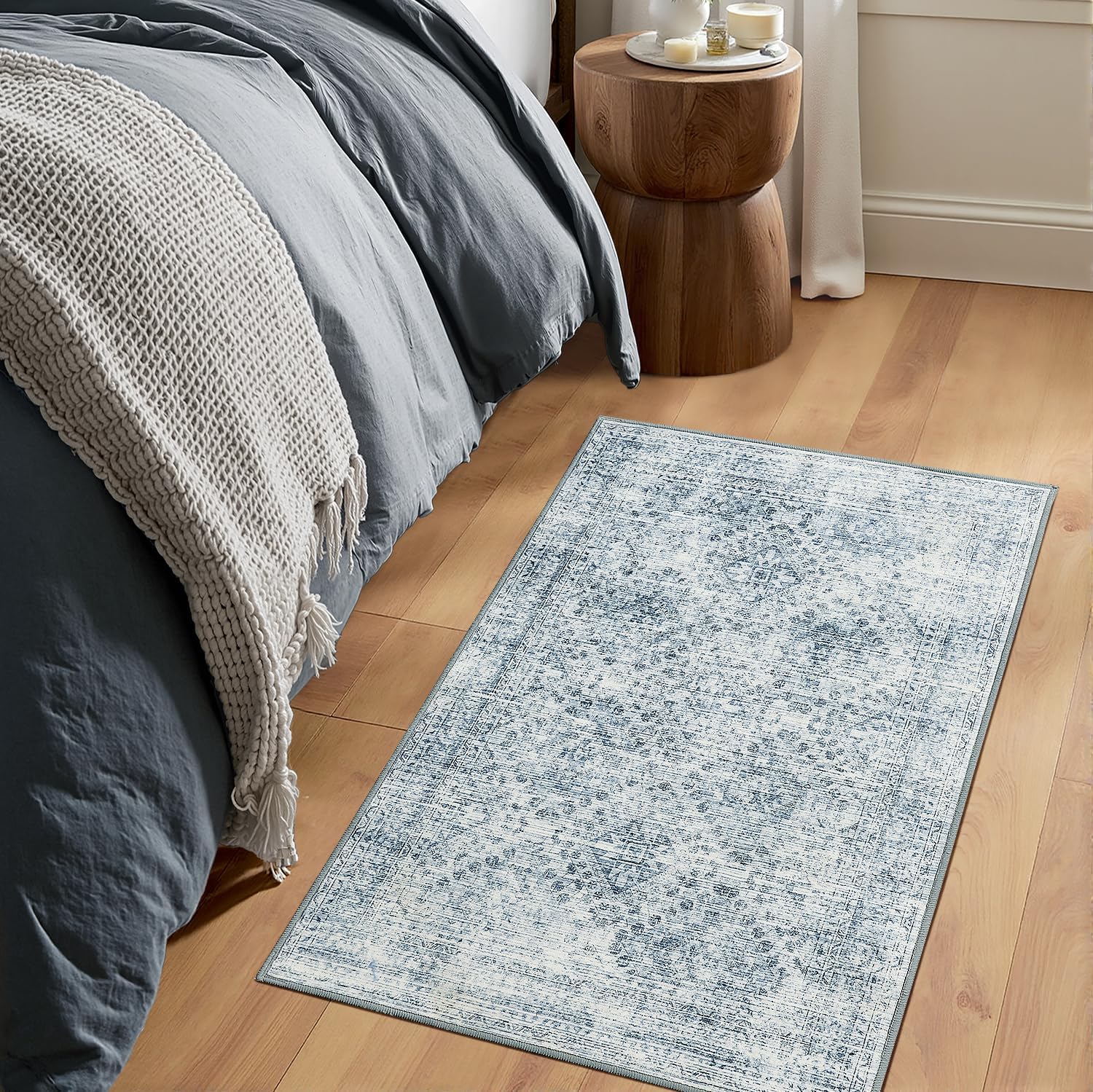 2X3 Washable Entry Rug Door Mat Indoor Entrance, Small Rug for Kitchen Bathroom Bedroom, Non-Slip Stain Resistant Throw Carpet Boho Entryway Decor, Blue