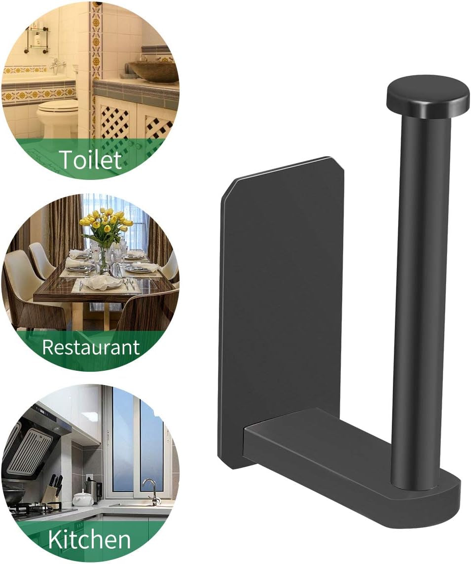 Self Adhesive Toilet Paper Holder Kitchen Washroom Adhesive Toilet Roll Holder No Drilling for Bathroom Stick on Wall Stainless Steel Brushed Black