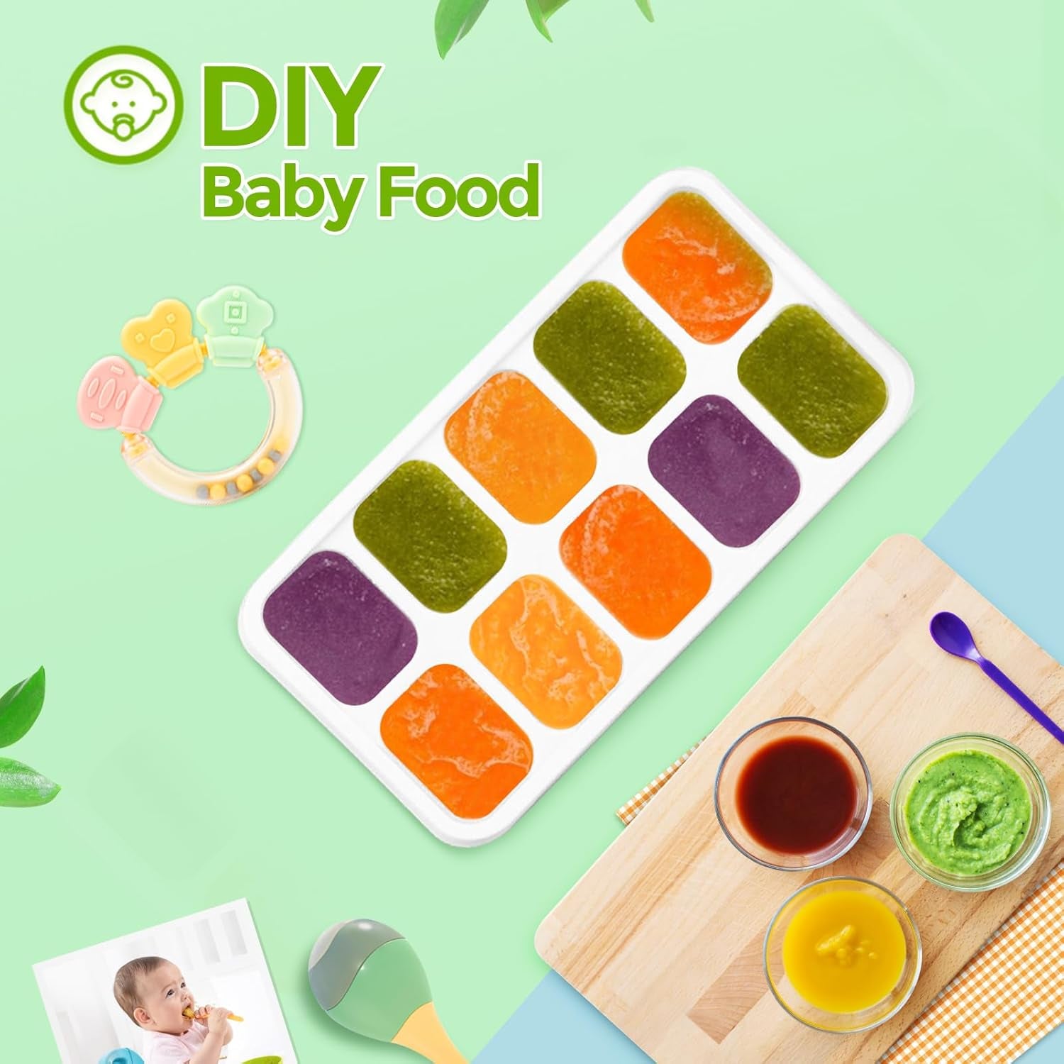 Ice Cube Trays 4 Pack, 40 Pcs Silicone Ice Cubes Tray Maker with Spill-Resistant Removable Lid, Easy Release & Pop Out, LFGB and BPA Free, Stackable Flexible, for Soup, Food, Cocktail, Coffee