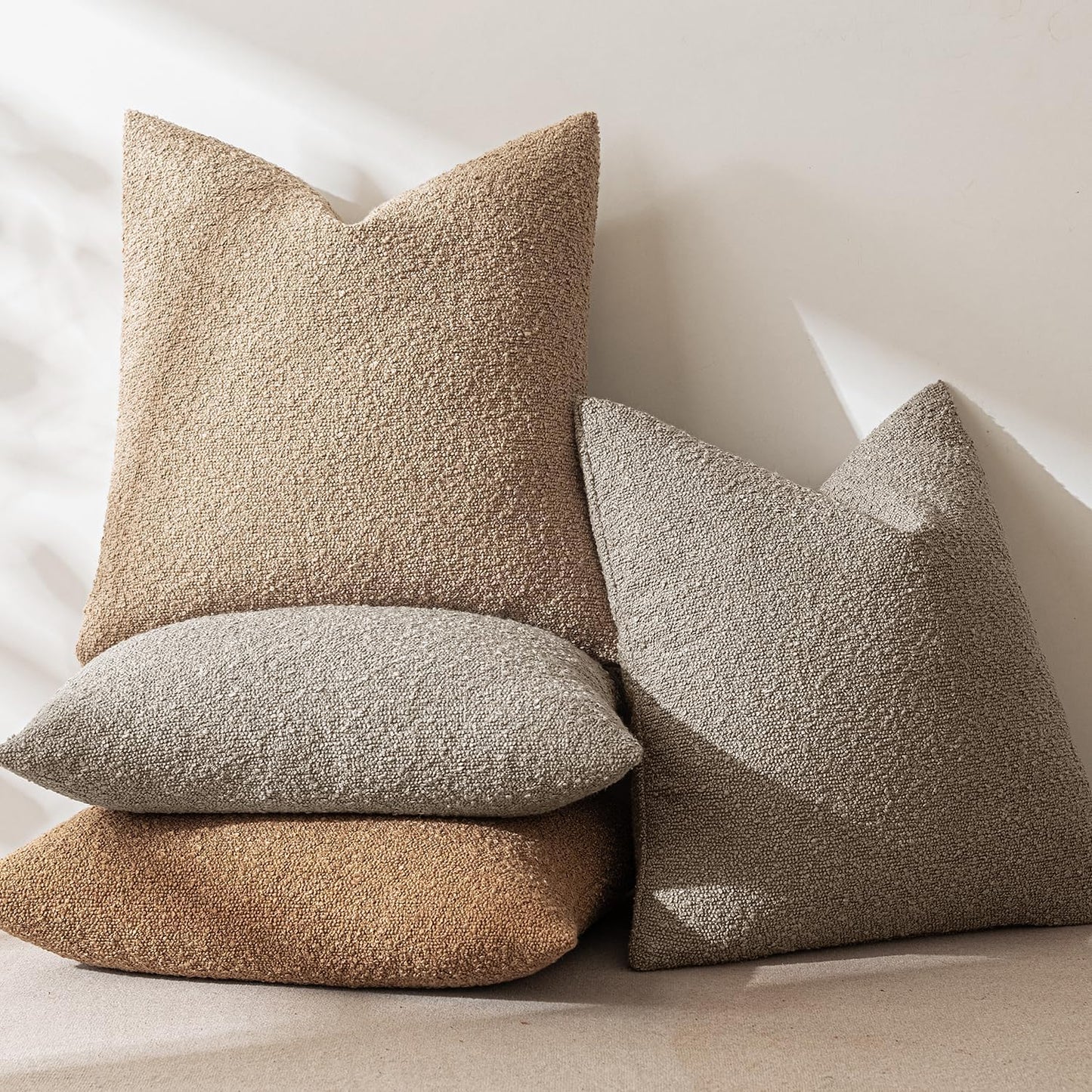 18X18 Inch Decorative Pillow Covers for Couch Bed Set of 2 Textured Boucle Neutral Throw Pillows Light Taupe Accent Solid Cushion Pillowcase Cozy Soft Sofa Livingroom Home Decor