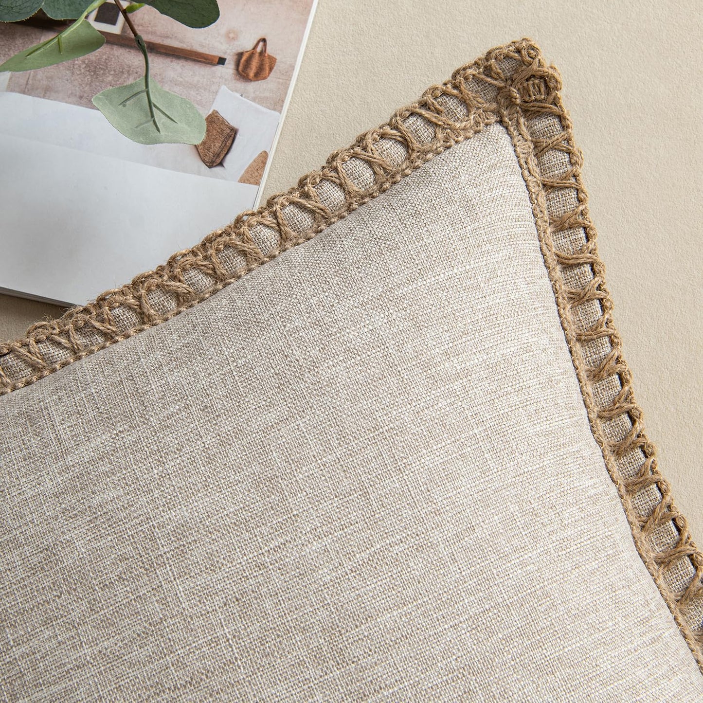 Pack of 2 Decorative Throw Pillow Covers Modern Farmhouse Outdoor Pillow Covers Neutral Linen Burlap Cushions for Couch Bed Living Room Sofa, Greyish White 18 X 18 Inches 45 X 45 Cm