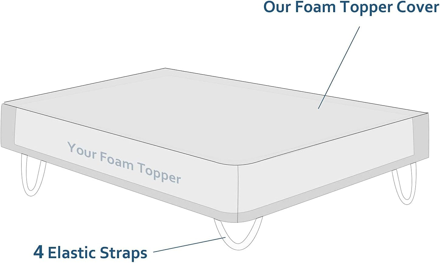 Mattress Topper Cover (Cover Only) Twin Size, 3-4 Inch Zippered Viscose Made from Bamboo Cover for Latex Mattress Topper, Removable Memory Foam Mattress Topper Cover with Straps