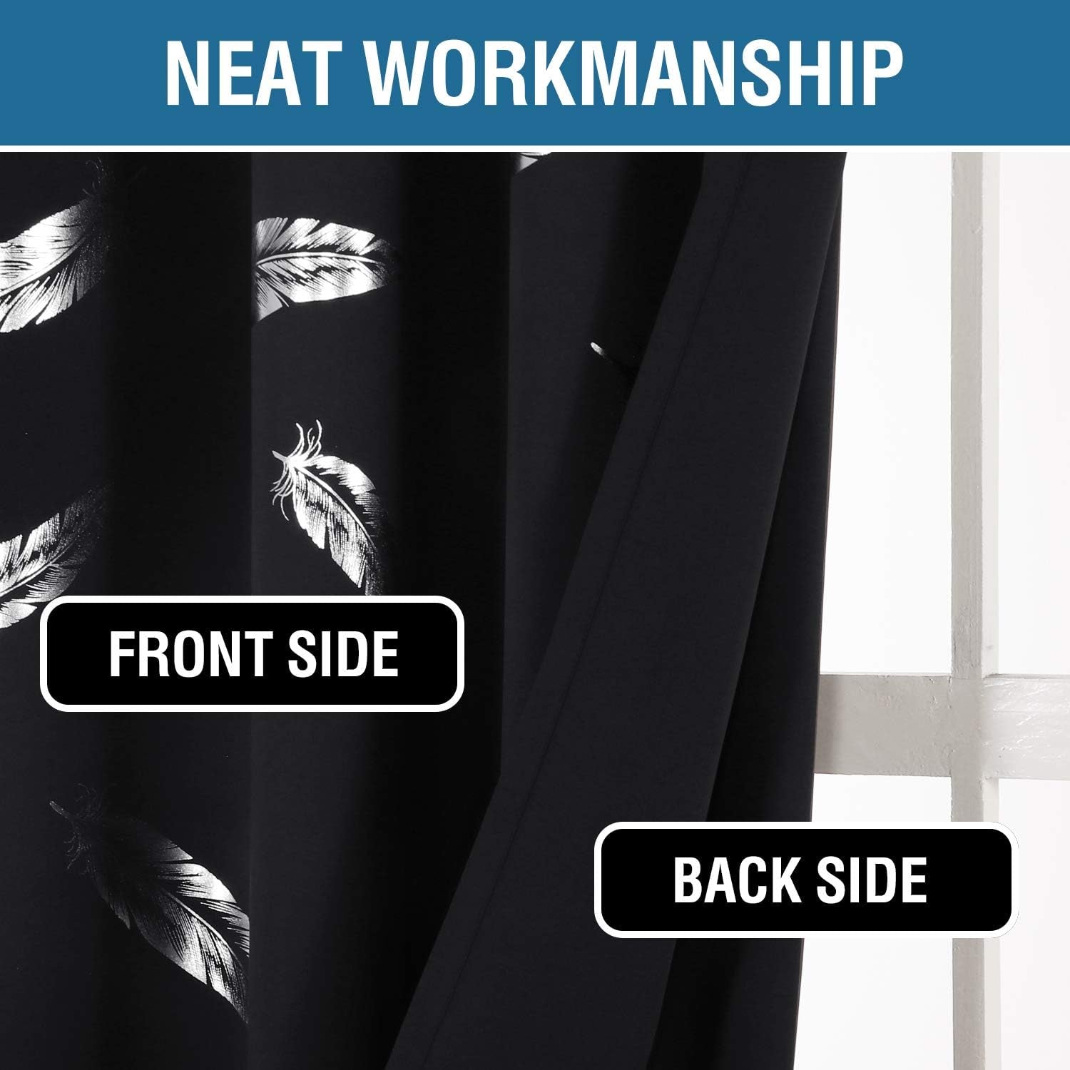 100% Blackout Black Curtains for Bedroom 84 Inches Long Thermal Insulated Window Curtain Drapes for Living Room/Sliding Glass Door, Modern Simple 2 Panels, Black