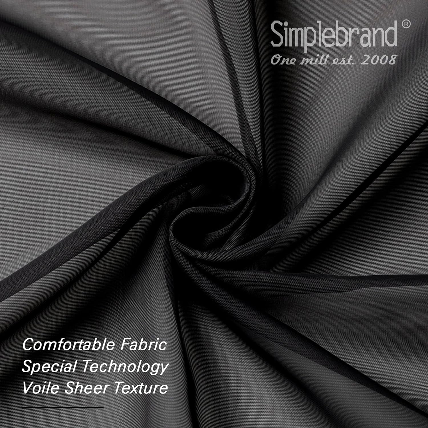 Black Sheer Curtains 63 Inch Length 2 Panels, Rod Pocket Solid Color Window Sheer Curtain Panels, Elegant Curtains & Drapes for Living Room, Bedroom 2 Panels (Black, 42" W X 63" L)