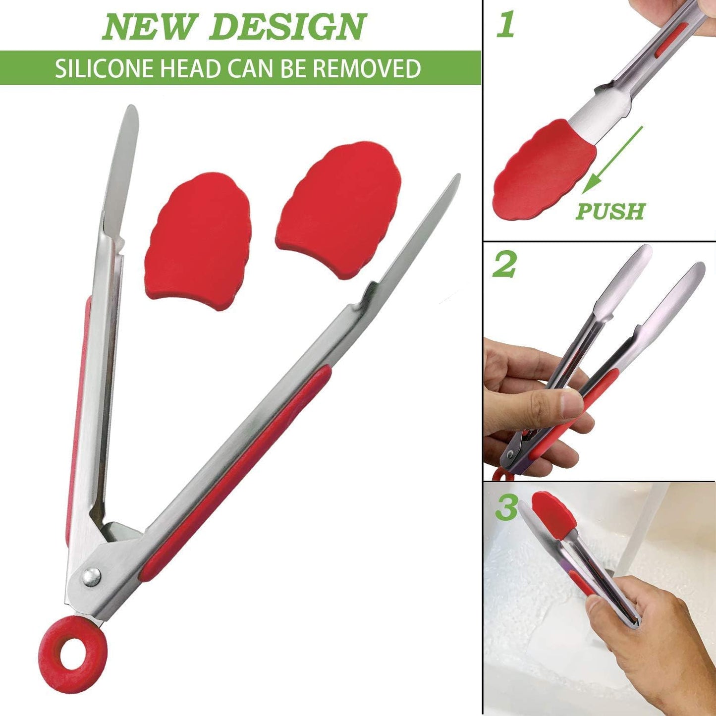 Small Tongs with Silicone Tips 7-Inch Mini Serving Tongs, Set of 3 (Red Blue Green)