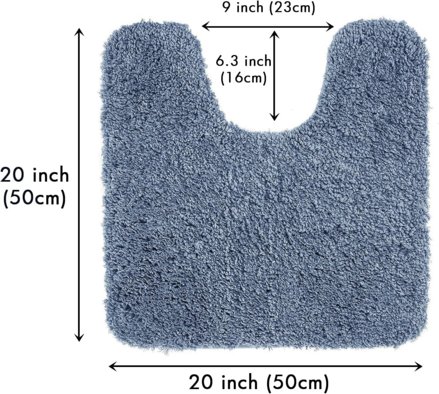 Microfiber U-Shaped Contour Bath Mat - Extra Thick, Soft, Absorbent, Non-Slip Rug for Bathroom Commode - Machine Washable (20x20 Inch, Dusty Blue)