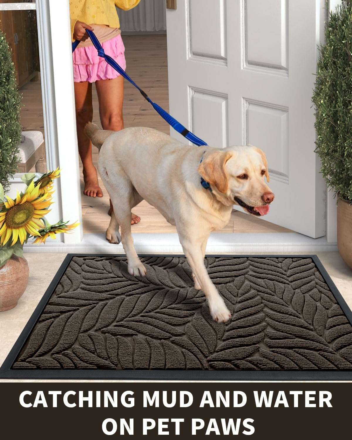 Front Door Mat Outdoor Indoor, 29.5X17 All-Season Waterproof Welcome Mat, All-Weather outside Entrance Mat, Non-Slip Patio Porch Doormat, Low Profile, Fade Resistant, Brown