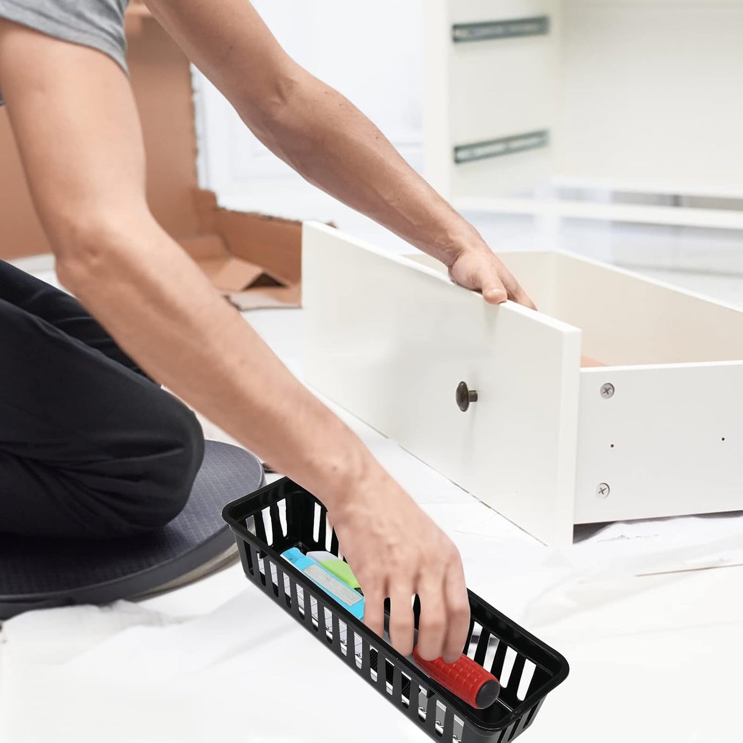 Classroom Pencil or Rubber Organizer Basket Trays, Office Supply Baskets Organization Trays for Home School Classroom Office 12 Pack (Black)