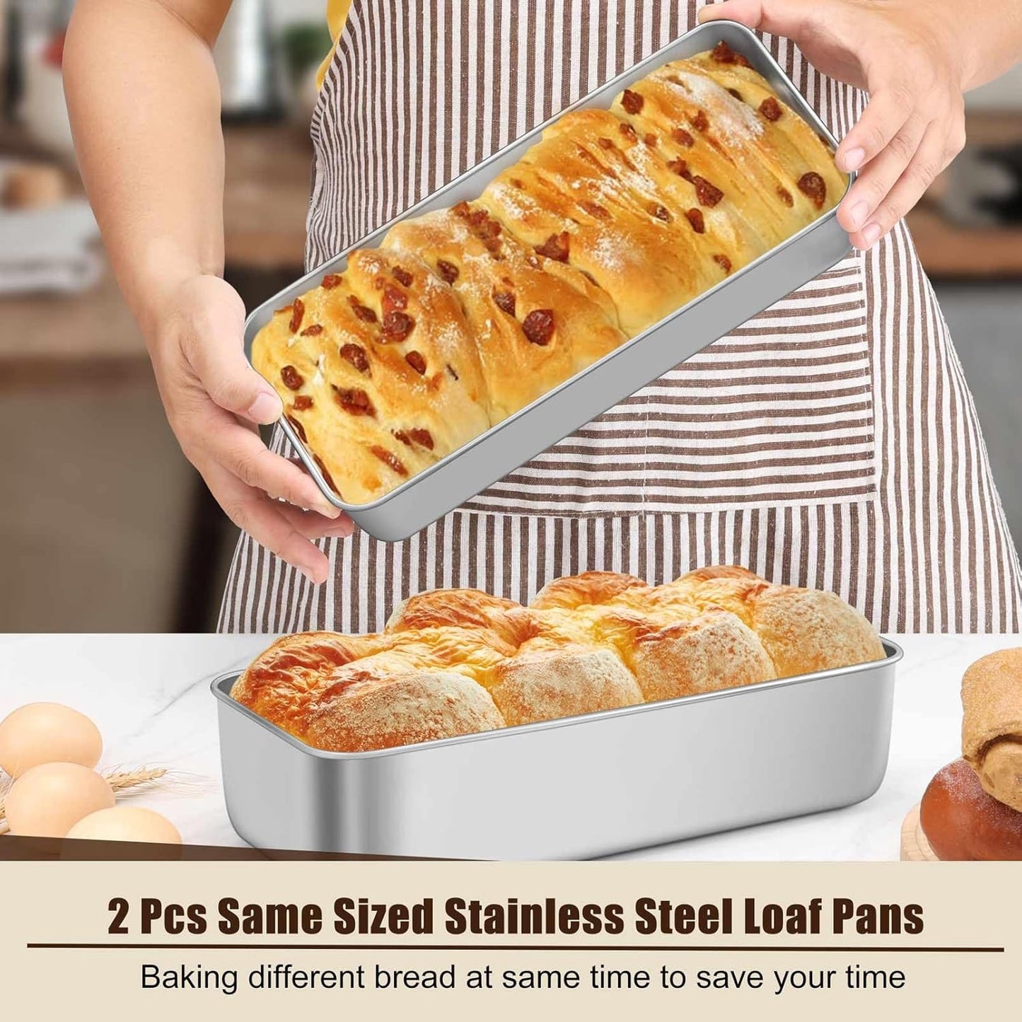 Loaf Pans for Baking Bread, 12 X 5 Inch Large Stainless Steel Bread Loaf Pan Tins for Homemade Meatloaf Cake Brownies, Healthy & Sturdy, Oven & Dishwasher Safe, 2Pcs