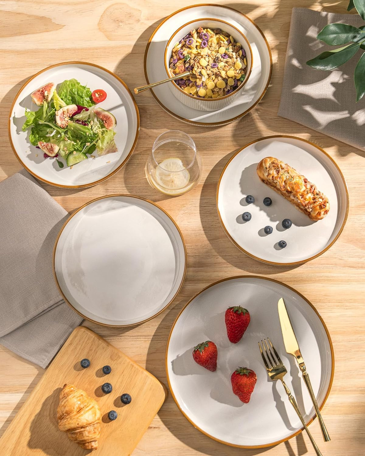 Stoneware Dinnerware Set for Four - Round Reactive Glaze Ceramic Plates and Bowls, Highly Scratch Resistant, Dishwasher and Microwave Safe, 12 Pieces