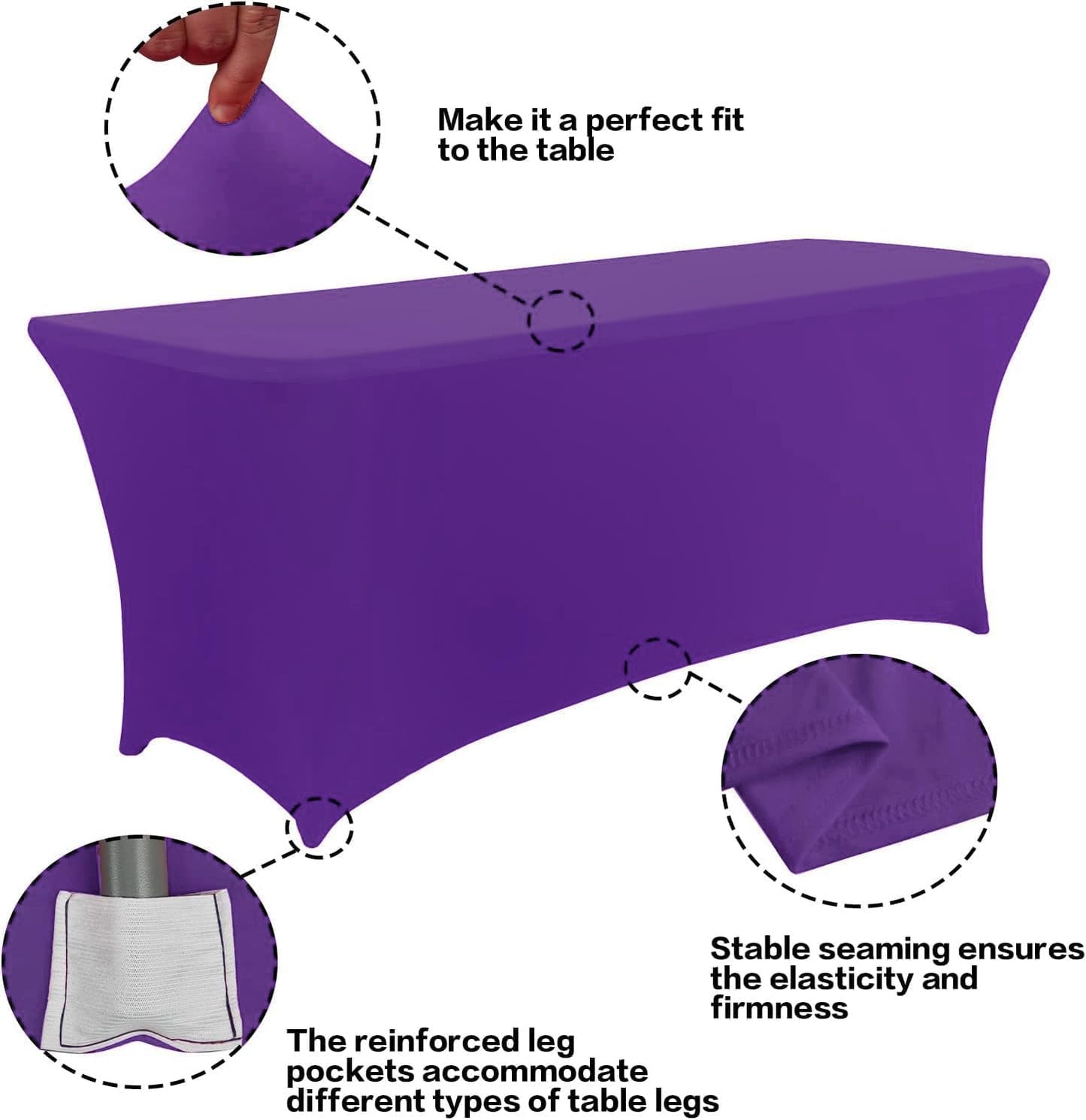 2 Pack 6FT Table Cloth for Rectangular Fitted Events Stretch Purple Table Covers Washable Spandex Tablecloth Protector for Party, Wedding, Cocktail, Banquet, Festival