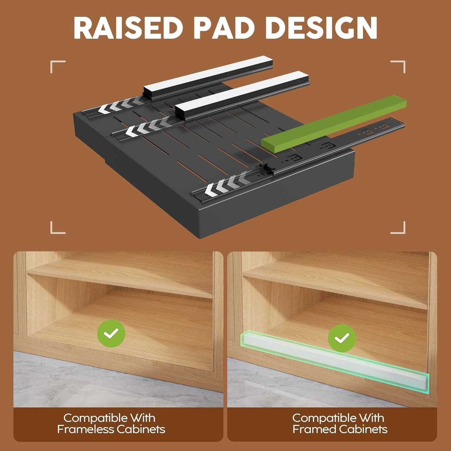 Expandable Pull-Out Cabinet Organizer Set - 21" Deep with Adjustable Width (12.05"-20.4"), Enhanced 3-Slide Rail Design, Black