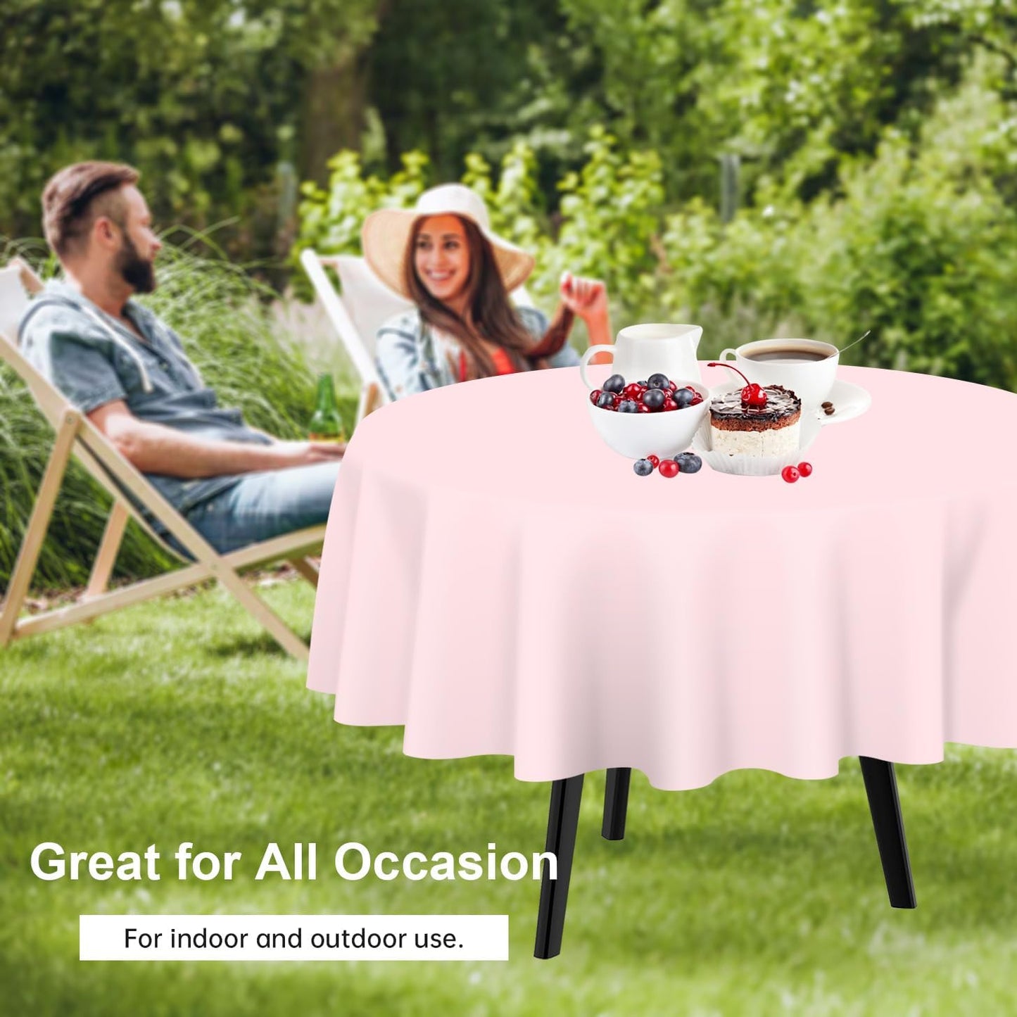 Pink round Tablecloth 2 Pack, 84 Inch Plastic Table Cloth Disposable for Parties