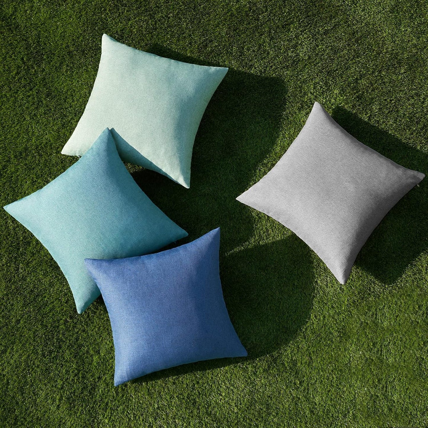 Pack of 4 Decorative Outdoor Throw Pillow Covers Linen Waterproof Pillow Covers Farmhouse Cushion Cases for Patio Garden Tent Balcony Couch Sofa 18X18 Inch Blue