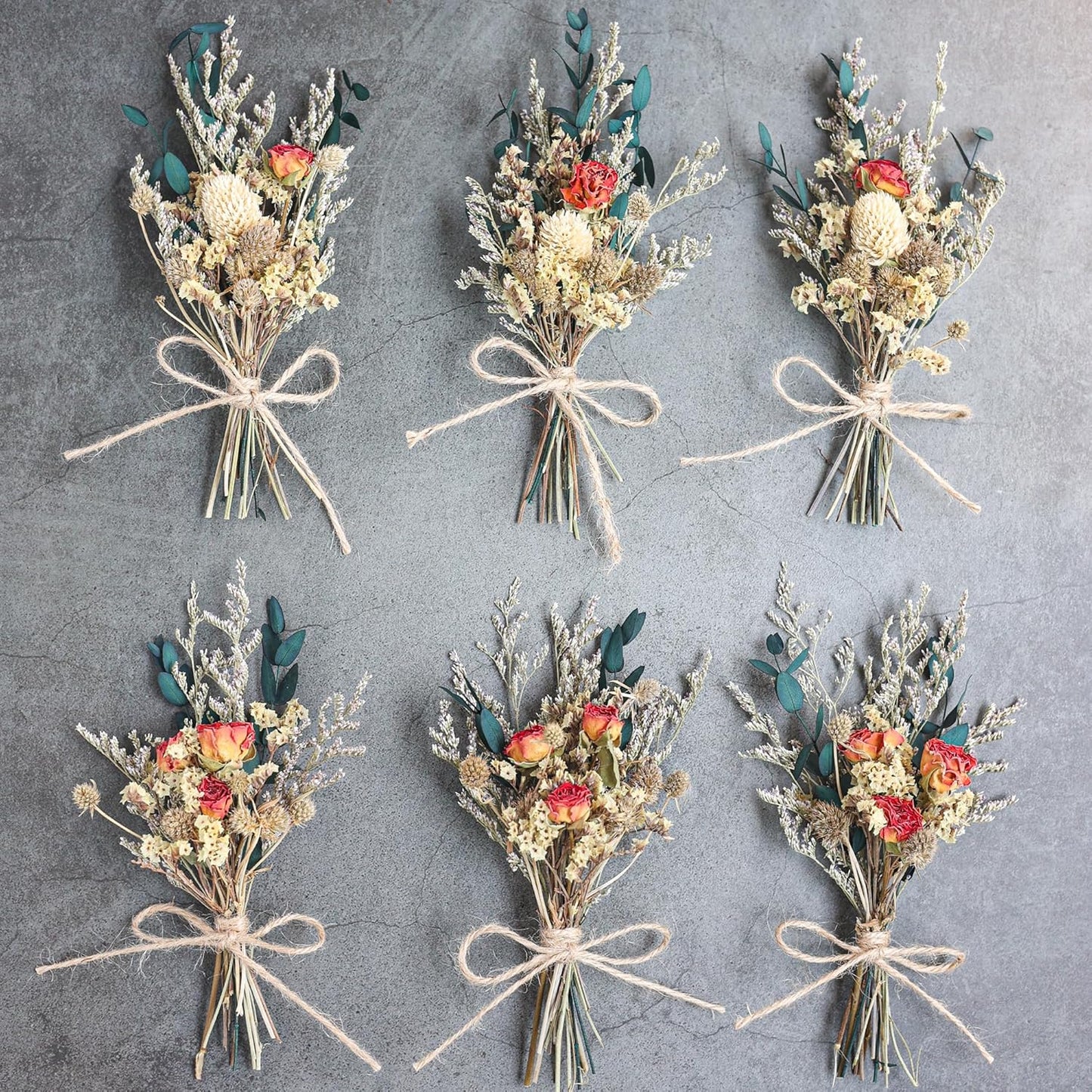 Mini Dried Flower Bouquet (Pack of 6), Rose Bouquets, Party Favours, Bohemian Plate Decoration, Birthday Cake Dried Flower Gift Box Companion, Photography Props (Rose)