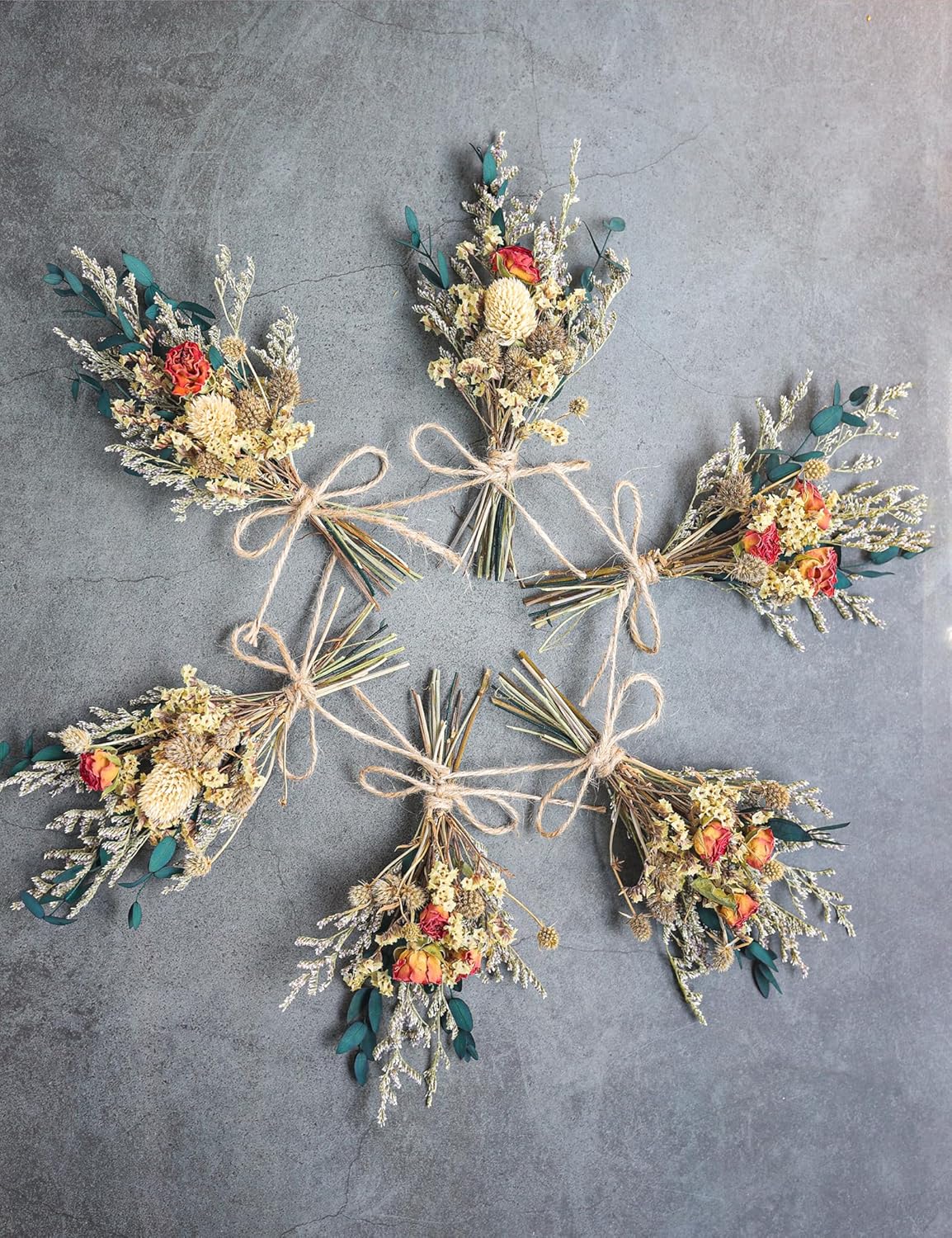 Mini Dried Flower Bouquet (Pack of 6), Rose Bouquets, Party Favours, Bohemian Plate Decoration, Birthday Cake Dried Flower Gift Box Companion, Photography Props (Rose)