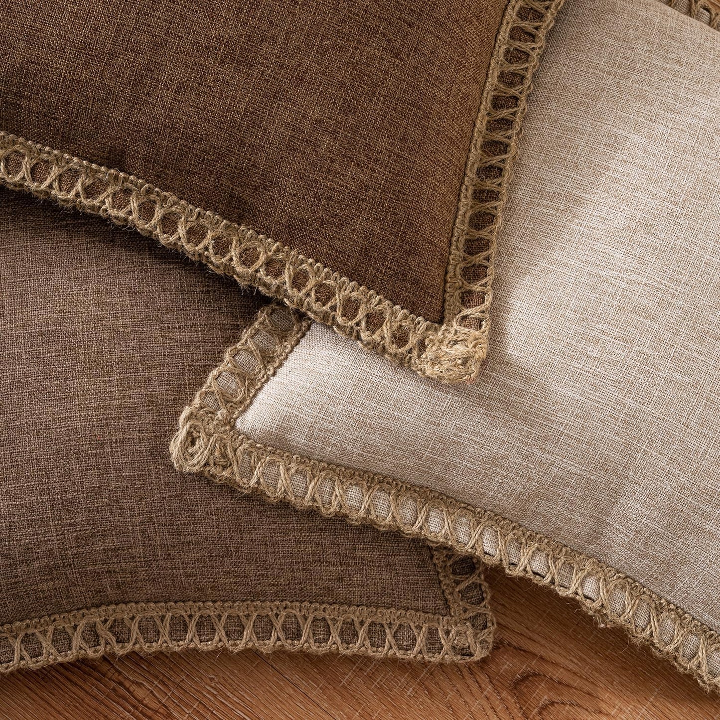 Pack of 2 Decorative Throw Pillow Covers Modern Farmhouse Outdoor Pillow Covers Neutral Linen Burlap Pillowcases Cushions for Couch Bed Living Room Sofa, Champagne 18 X 18 Inches 45 X 45 Cm