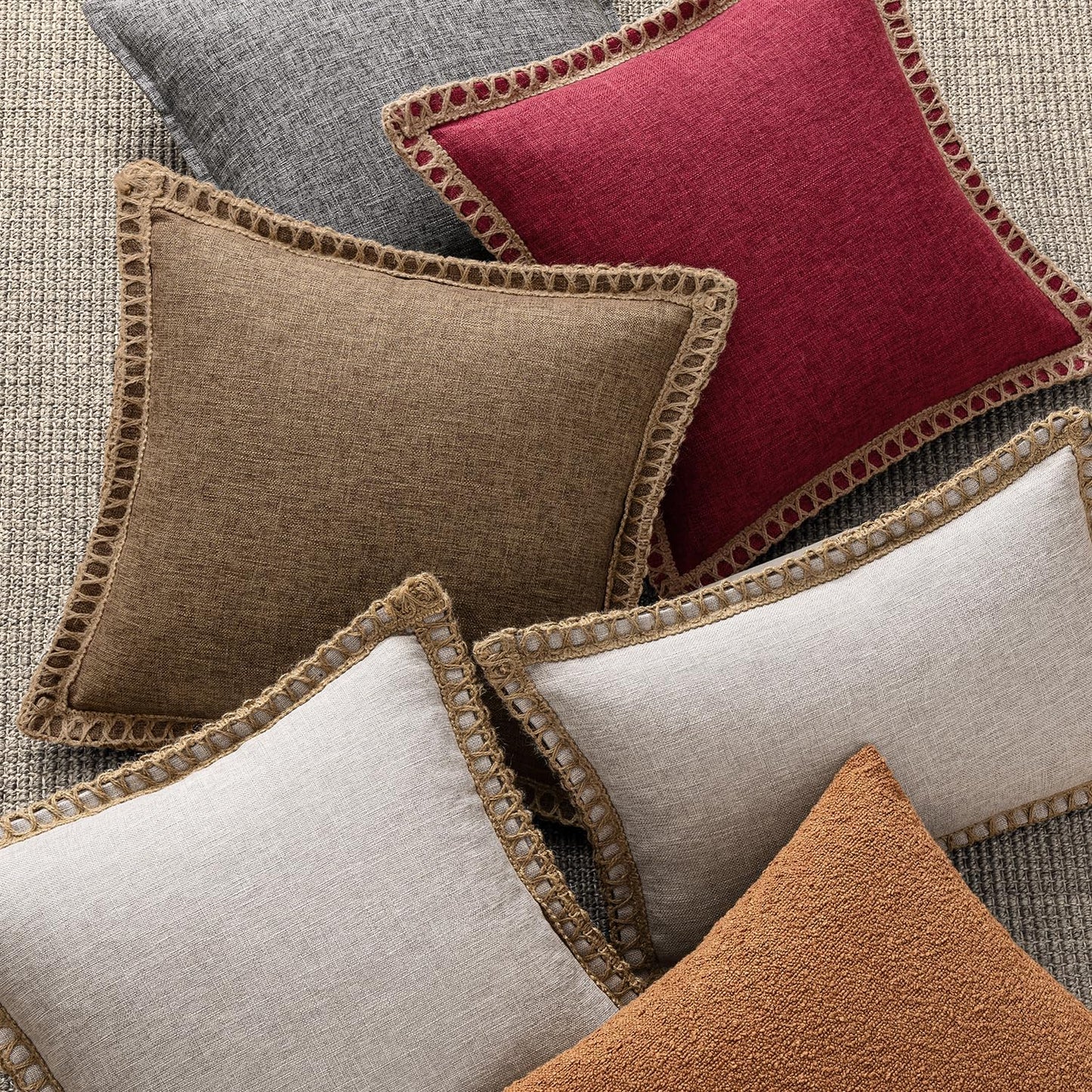 Pack of 2 Decorative Throw Pillow Covers Modern Farmhouse Outdoor Pillow Covers Neutral Linen Burlap Cushions for Couch Bed Living Room Sofa, Greyish White 18 X 18 Inches 45 X 45 Cm