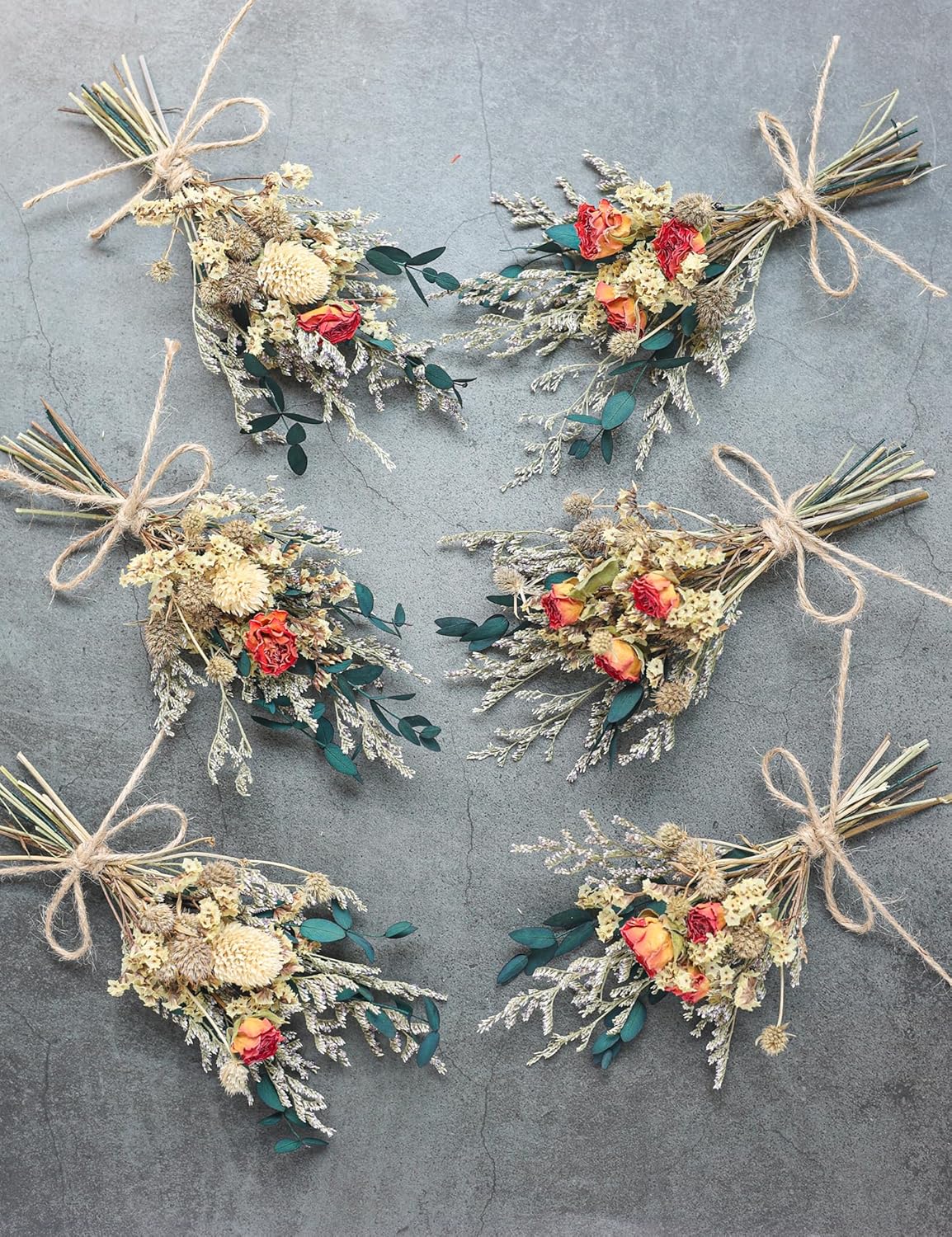 Mini Dried Flower Bouquet (Pack of 6), Rose Bouquets, Party Favours, Bohemian Plate Decoration, Birthday Cake Dried Flower Gift Box Companion, Photography Props (Rose)