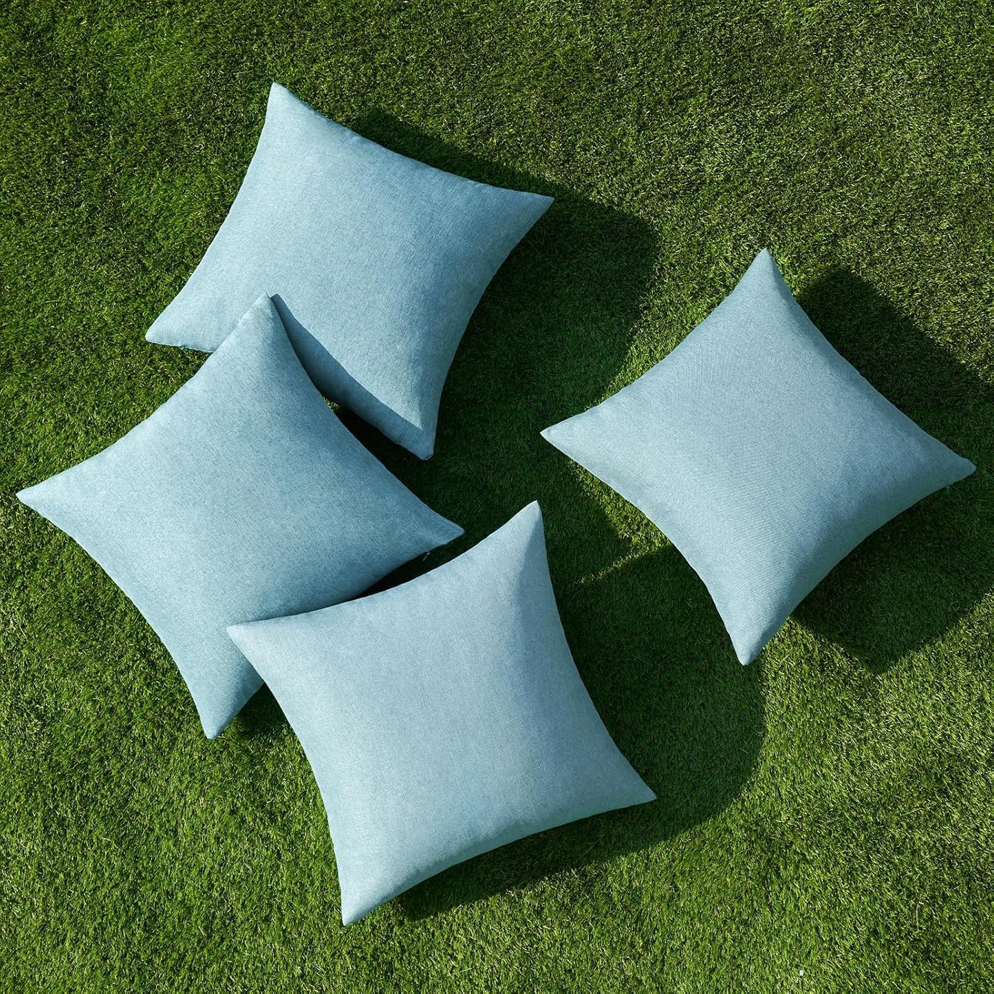 Pack of 4 Decorative Outdoor Throw Pillow Covers Linen Waterproof Pillow Covers Farmhouse Cushion Cases for Patio Garden Tent Balcony Couch Sofa 18X18 Inch Blue Gray