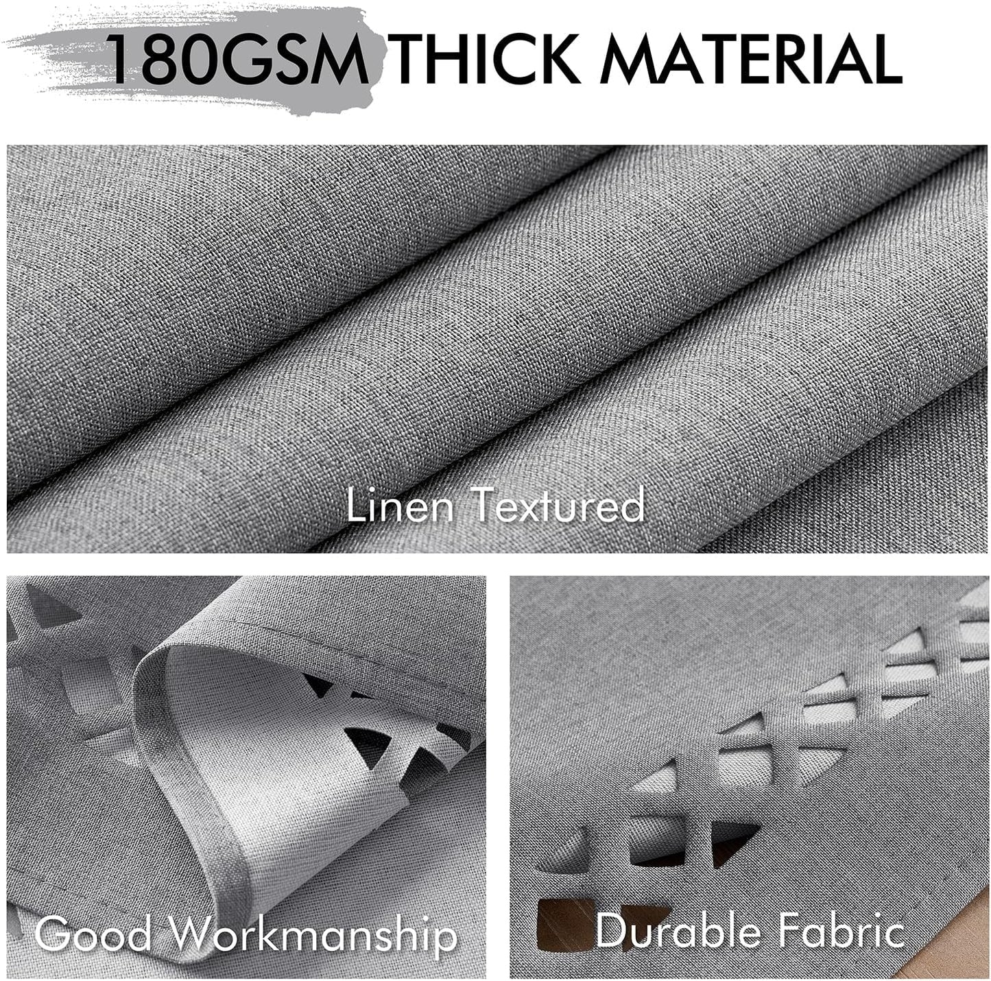 Light Grey Thick Polyester Linen Rectangle Tablecloth Decorative Cutouts Waterproof Stain and Wrinkle Resistant Table Cloth Table Cover for Dining Party Buffet Camping Wedding, 52 X 70 Inch