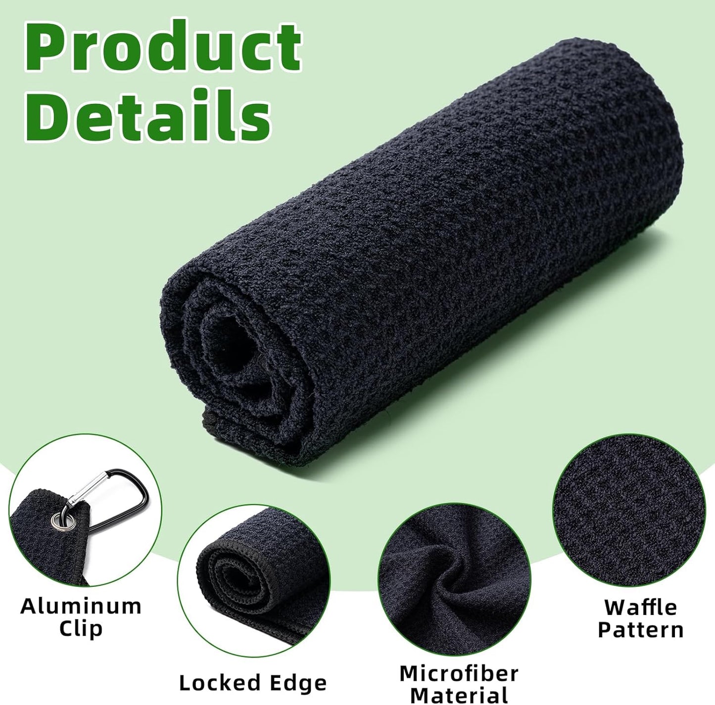3 Pack Golf Towels(16" X 16") with Carabiner Clip,Microfiber Fabric Waffle Pattern Towels for Golf Bags,Tri-Fold Portable Towels for Men Women,Blue/Black/Gray