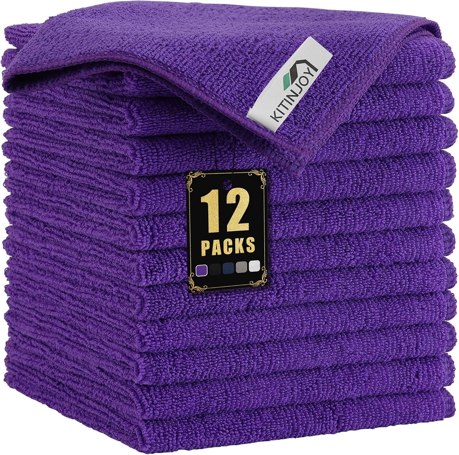 12 Pack Microfiber Cleaning Cloth(12 X 12 Inches, Purple), Ultra Soft and Absorbent Cleaning Rags, Reusable and Non-Linting Dust Removal Cleaning Cloths for Car, House, Kitchen