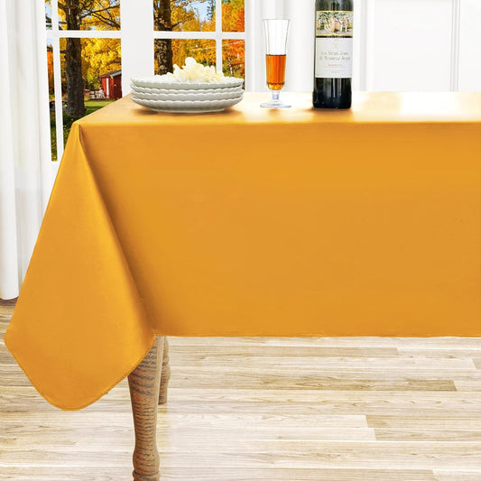 Rectangle Vinyl Tablecloth, Waterproof Spillproof Plastic Flannel Backed Table Cloth, Wipe Clean Table Cover for Autumn, Thanksgiving, Harvest Parties (Mustard Yellow, 54" X 78")