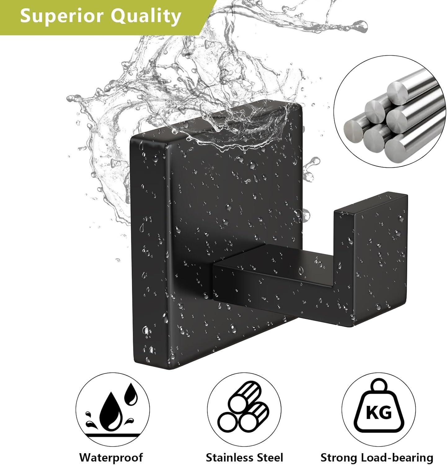 2 Pack Robe Towel Hooks for Bathrooms Matte Black Coat Hooks for Hanging Stainless Steel Heavy Duty Wall Mounted Shower Hooks Wall Hooks for Kitchen Bedroom,Hotel,Pool (Drilling)