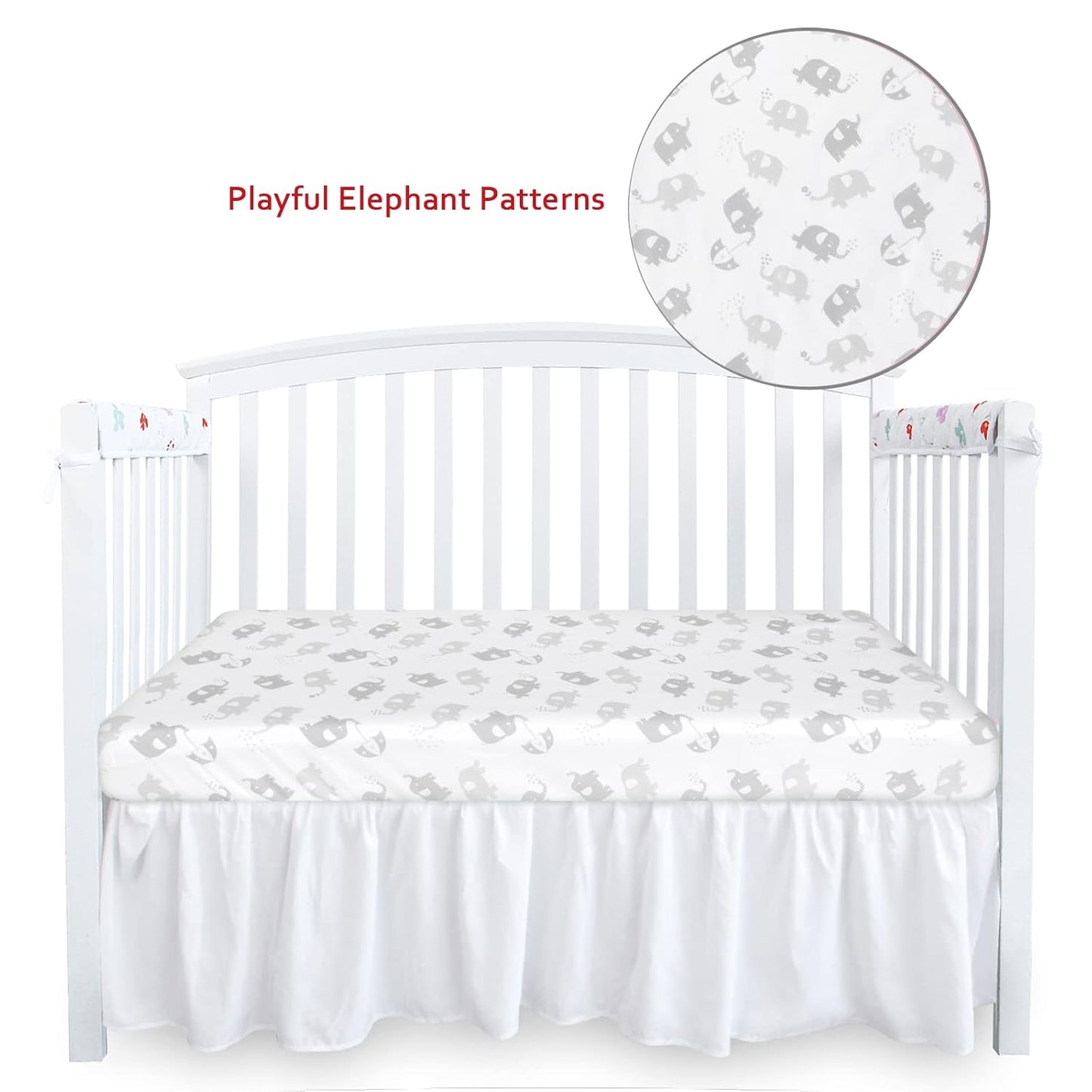 Fitted Crib Sheet for Baby Boys or Girls, Silky Soft Microfiber 52'' X 28'' Crib Sheet Fits Standard Size Crib Mattress and Toddler Bed Mattress, Gray Elephant