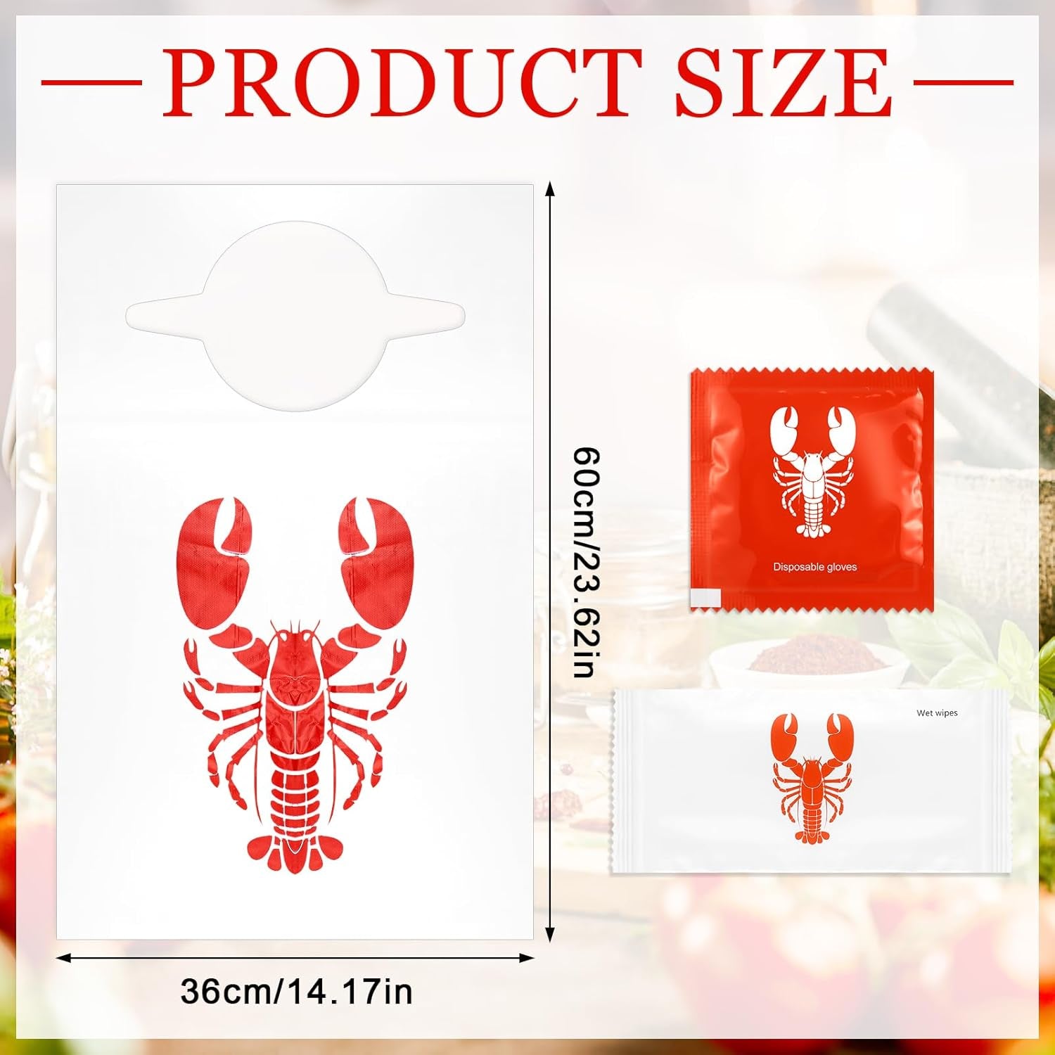 200-Count Disposable Crawfish Bibs and Party Supplies Set: Includes 50 Lobster Bibs, 50 Moist Towelettes, and 100 Pairs of Plastic Gloves for Seafood Festivities