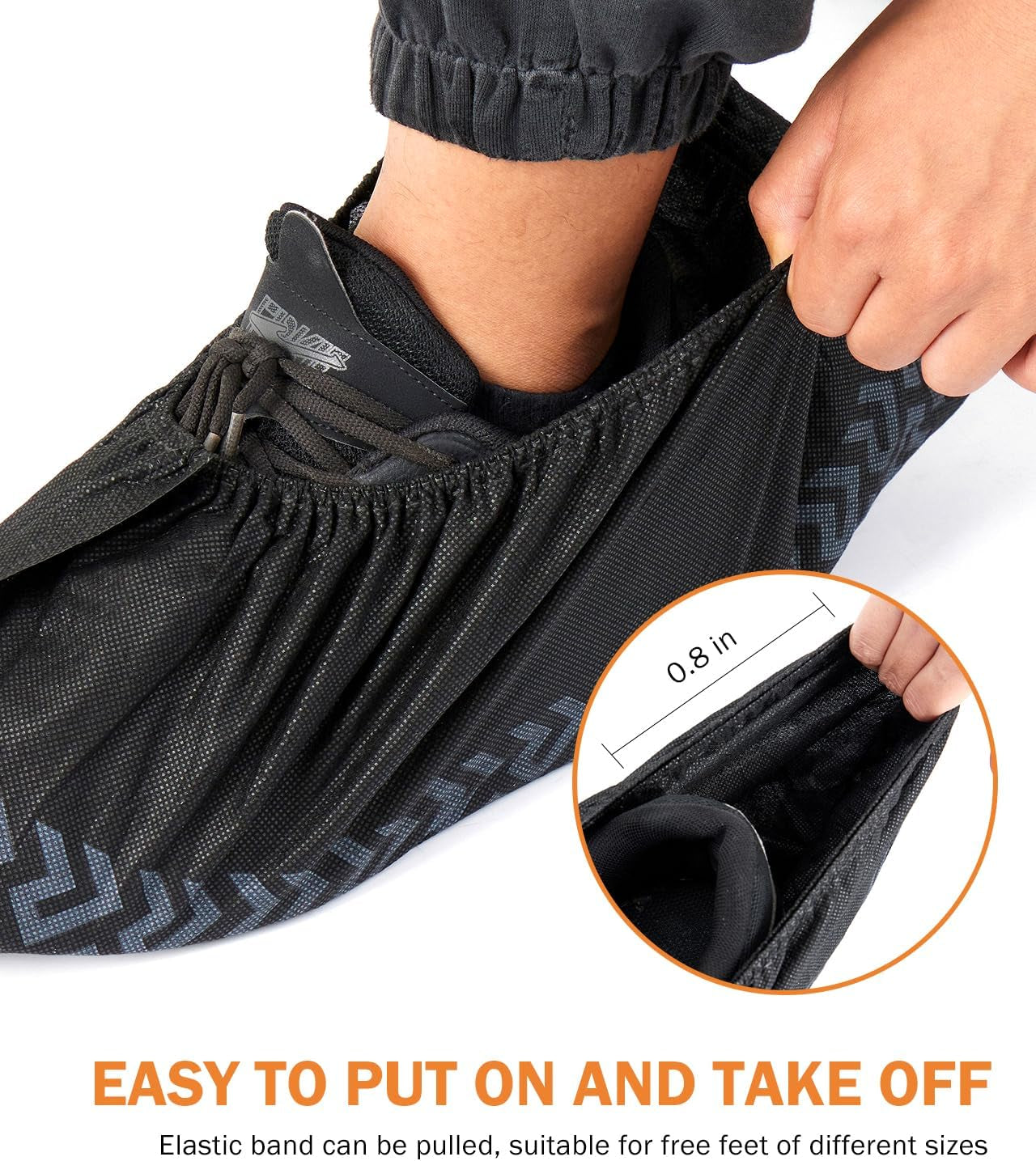 Recycable Shoe Covers Disposable Non-Slip for Indoors - 100Pack(50 Pairs) Thick Breathable Cloth Boot Covers, Large Size Protector Covers Fits up to 10 US Men and 11 US Women Size,Black