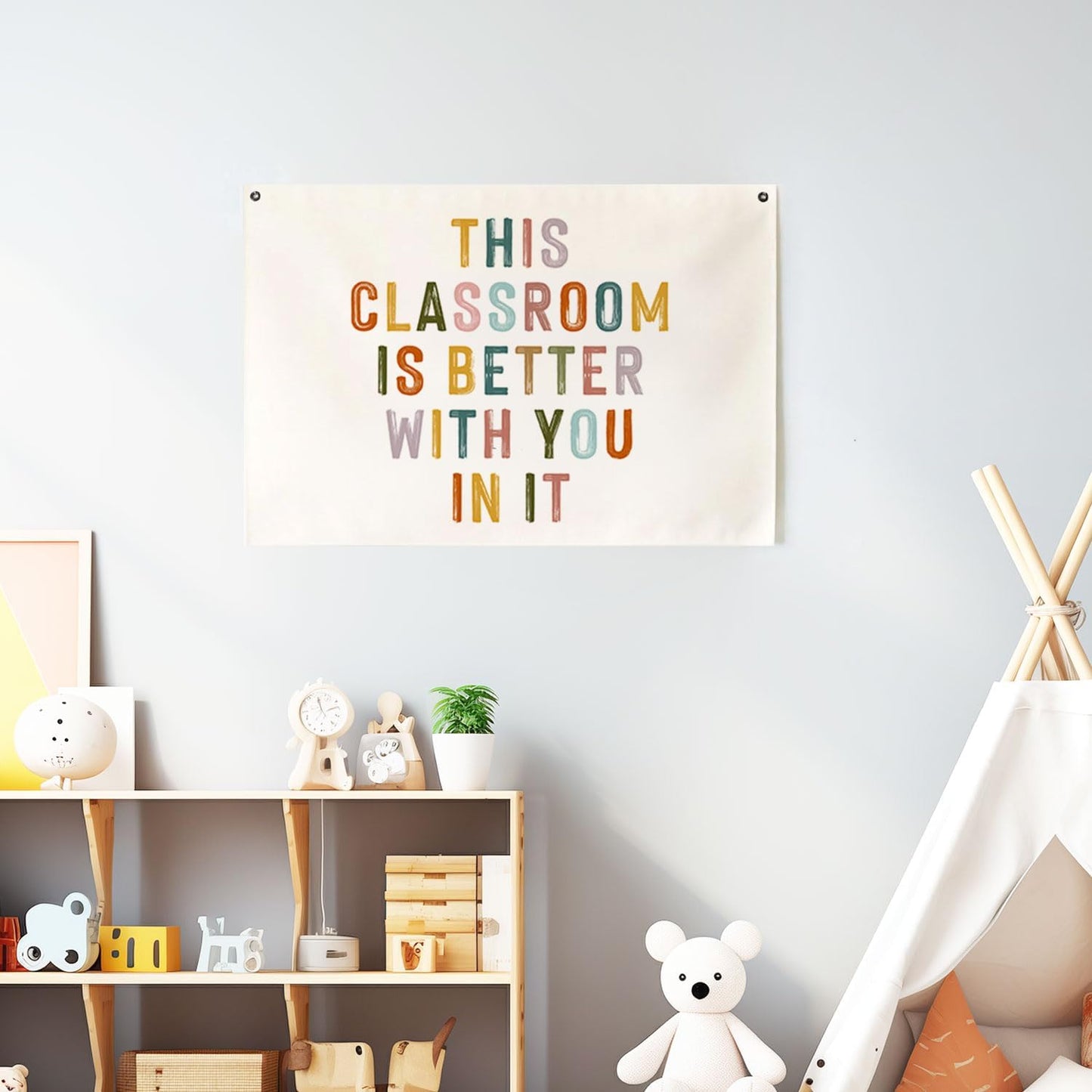 This Classroom Is Better with You in It Cavas Banner, Classroom Tapestry, Welcome Classroom Cavas Flag, Back to School Decor, Positive Classroom Sign, Kids Affirmation Hanging Banners (20X28Inch)