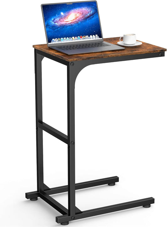 Side Table - C-Shaped Small End Tables for Living Room & Bedroom, Rustic-Style Narrow Couch Table for Small Spaces, Leveling Feet Attached, 15.7"×11.8"×24.0"