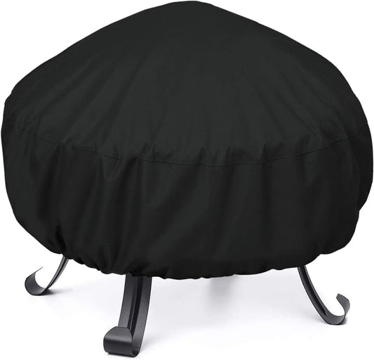 round Fire Pit Cover 32 Inch, Heavy Duty Waterproof Firepit Cover Small, Patio Fire Table Cover, Fade and UV Resistant Material, All Weather Protection, 32" Dia X 14" H, Black