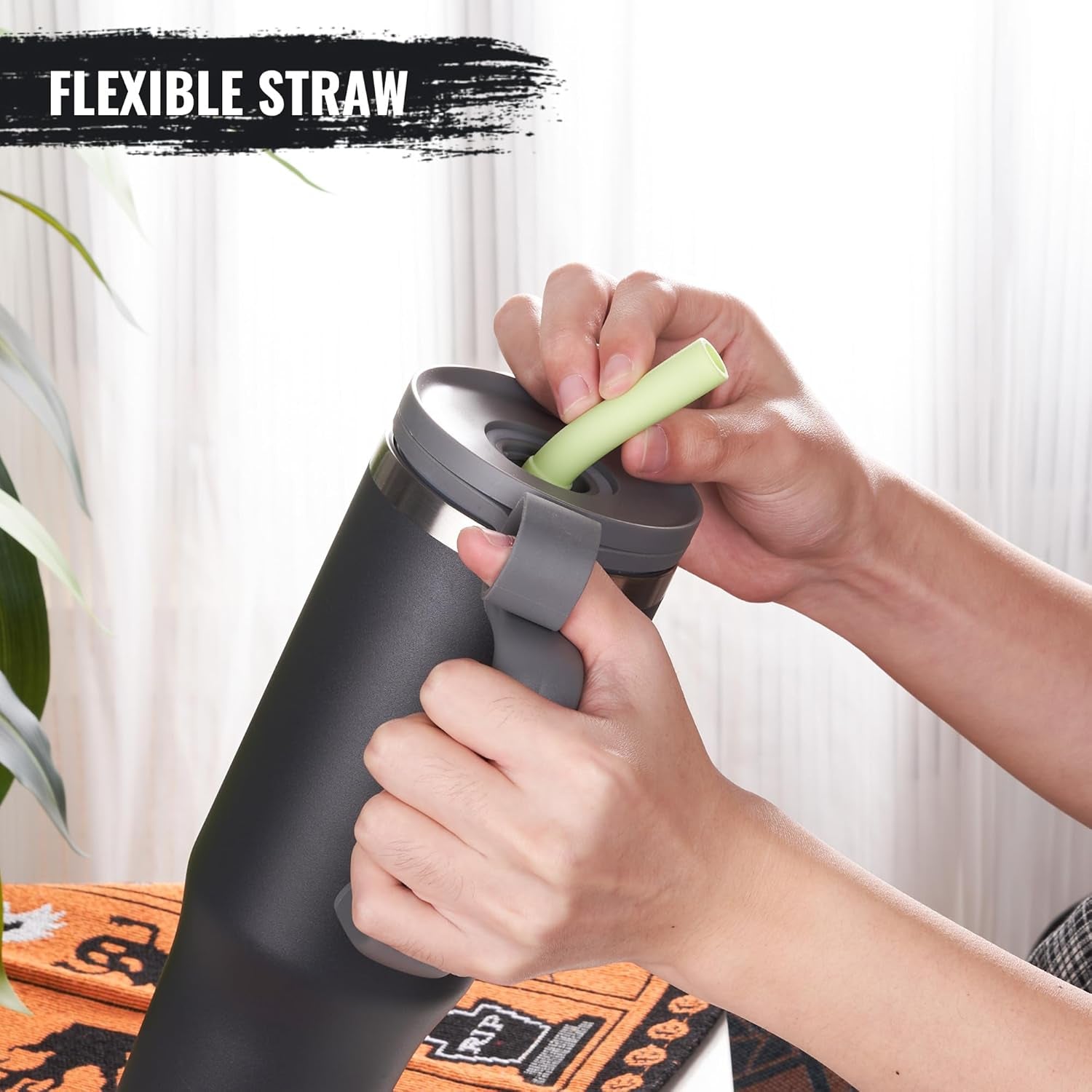 32Oz Tumbler, Insulated Stainless Steel Water Bottle with Straw, Cover Cap, Leak Proof Travel Tumbler with Handle, Bpa-Free, Cupholder Friendly, Gifts for Women & Men, Black