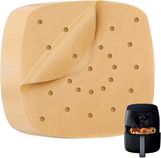 200Pcs 6.5 Inch , Unbleached Square Liners, Heavy Duty Perforated Parchment Paper for Air Fryer, Steaming Basket, Bamboo Steamer, Oven Baking