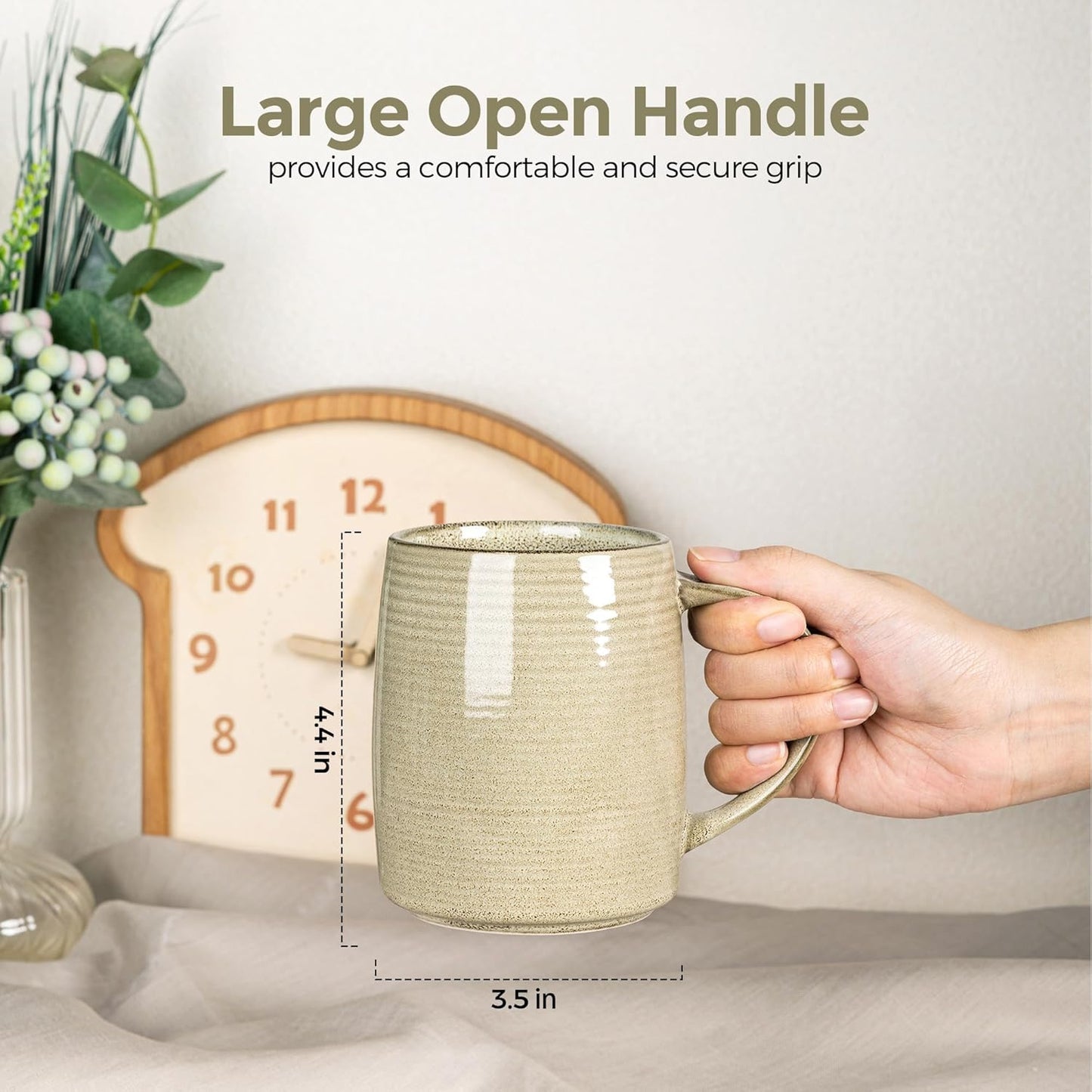 Set of 6 Handmade Ceramic 18oz Large Coffee Mugs with Gradient Color, Ideal for Latte, Tea, Beer, and Hot Cocoa, Dishwasher and Microwave Safe, Khaki