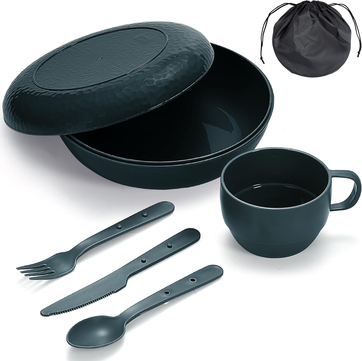 Comprehensive Camping Mess Kit with Bowl, Plate, Cup, Cutlery, and Carry Bag - Essential Outdoor Dining Accessories for Travel, Camping, and Picnics, Conveniently Portable and Storable
