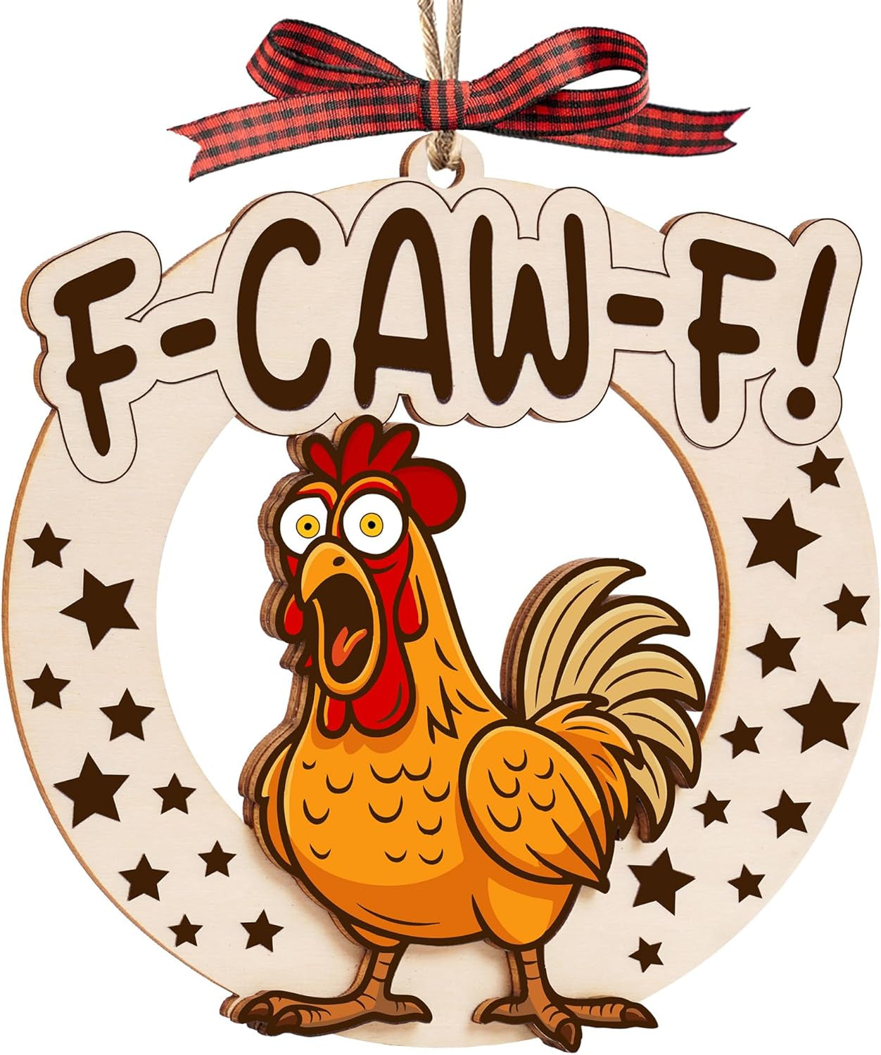 Funny F-Caw-F Chicken Christmas Ornaments, Wooden Fcawf 2-Layer Chicken Ornaments, Unique Gifts for Chickens Lovers, Adults, Women, Christmas Chicken Decor, Farmhouse Xmas Hanging Decorations